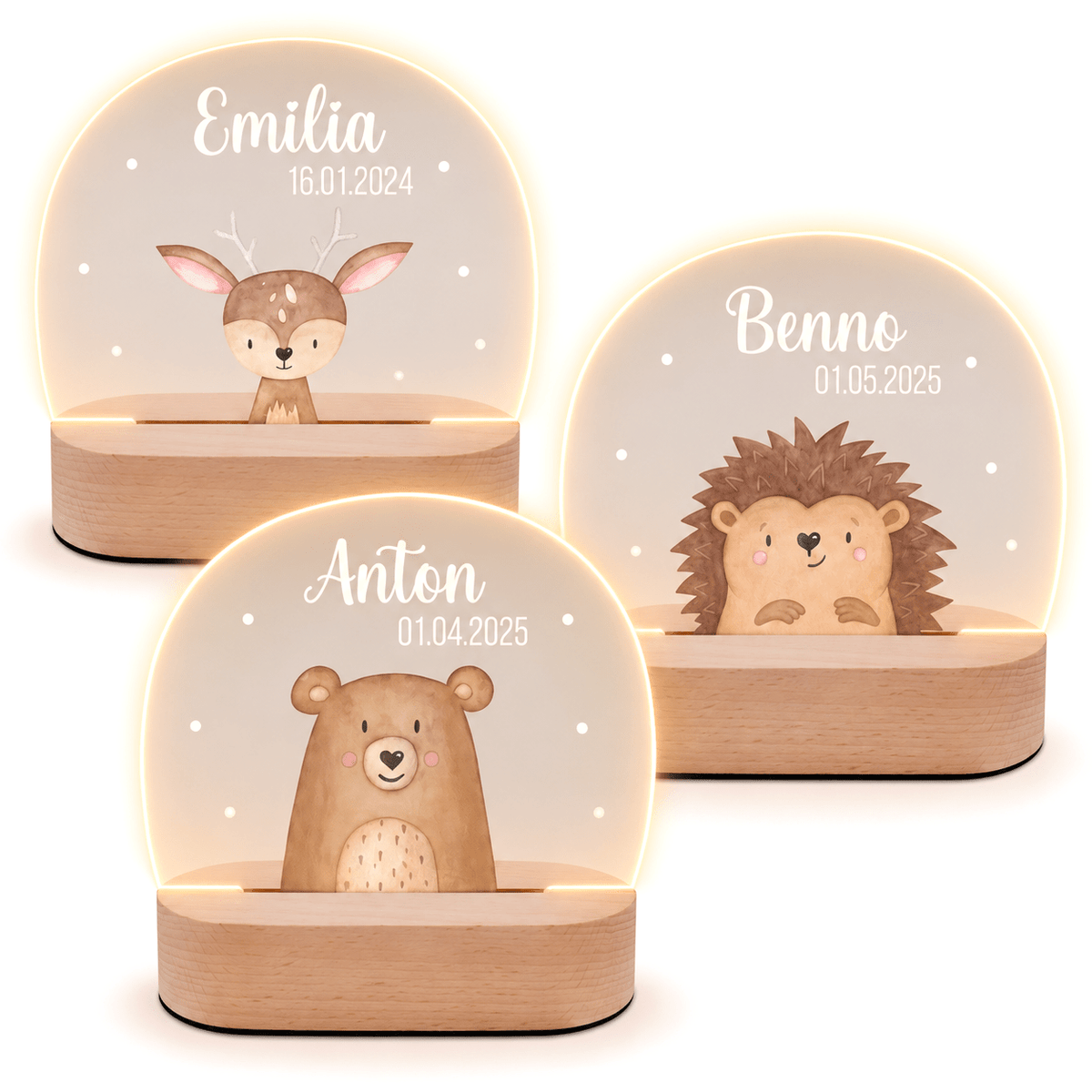 LED Nachtlicht Kinder personalisiert - Tier Aquarell - wunderwunsch
