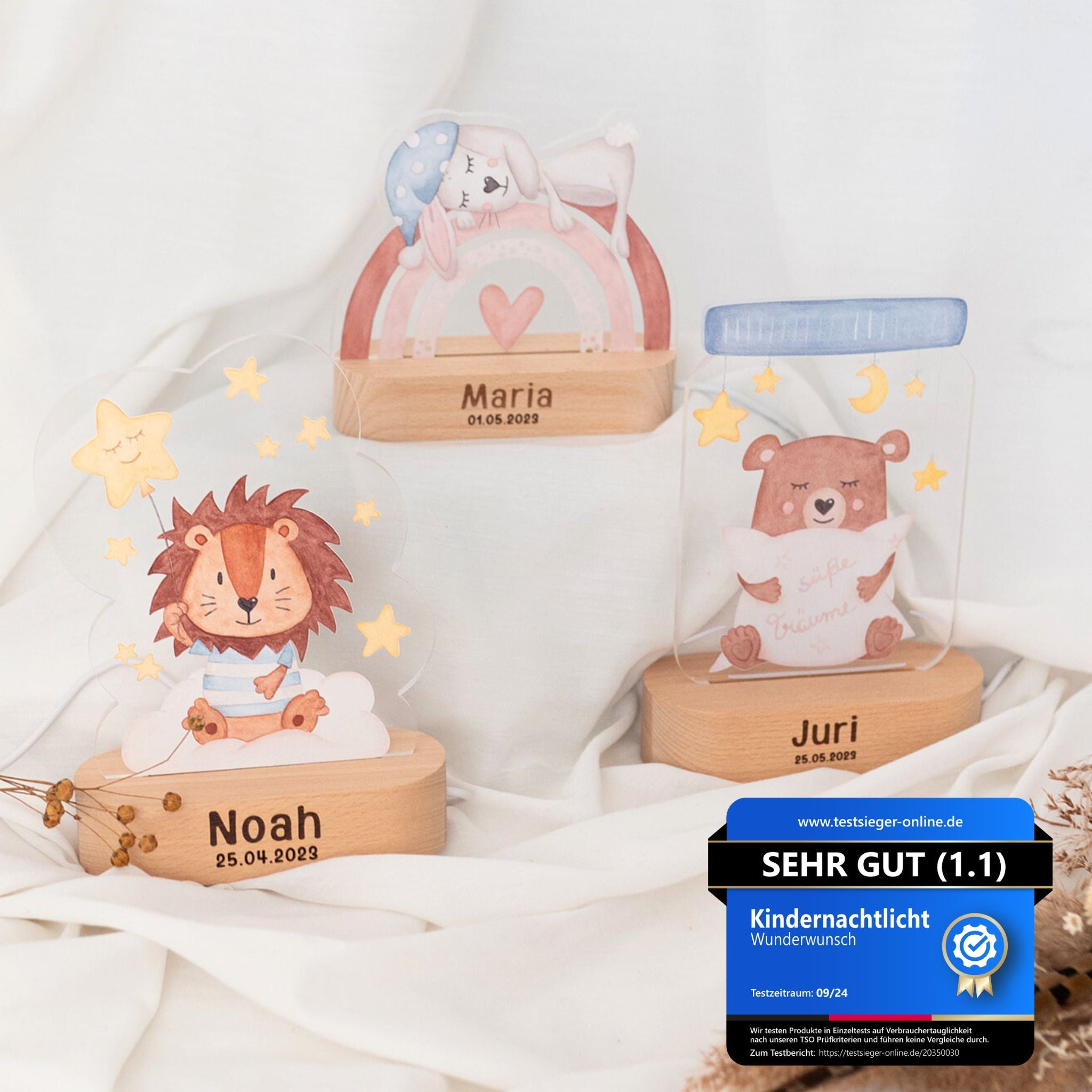 LED Nachtlicht Kinder personalisiert - Tier Aquarell - wunderwunsch