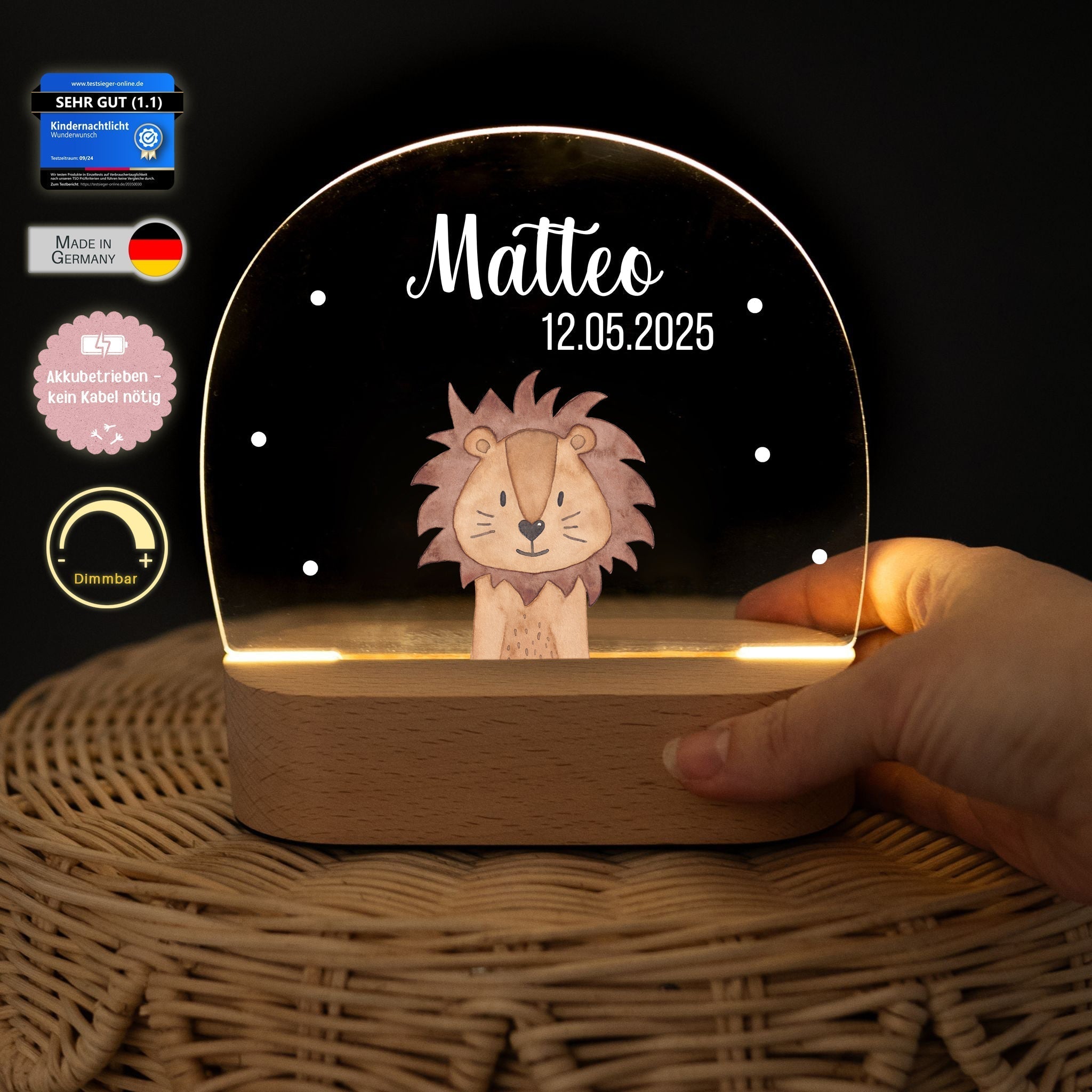 LED Nachtlicht Kinder personalisiert - Tier Aquarell - wunderwunsch