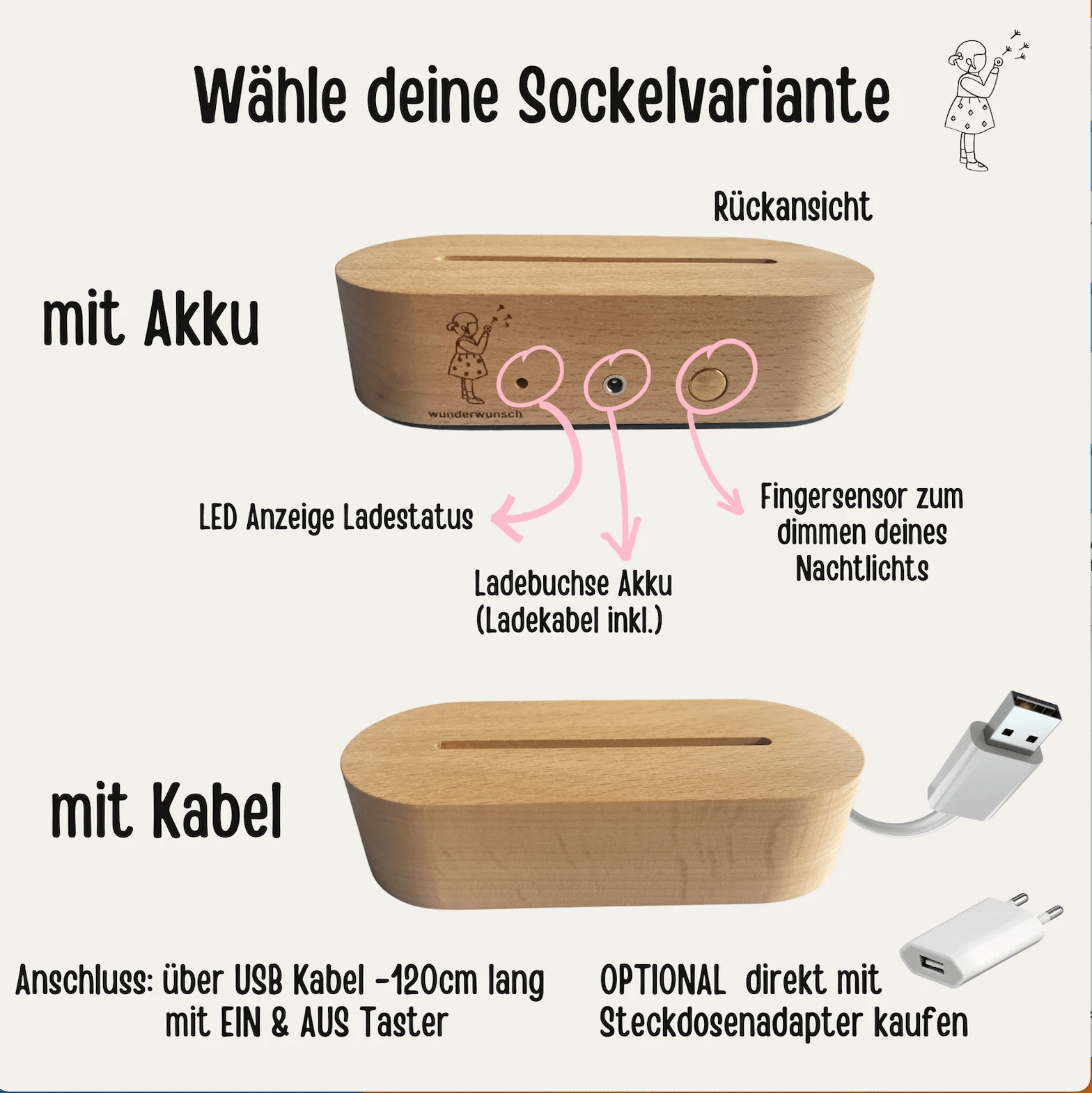 LED Nachtlicht Kinder personalisiert - Tier Aquarell - wunderwunsch