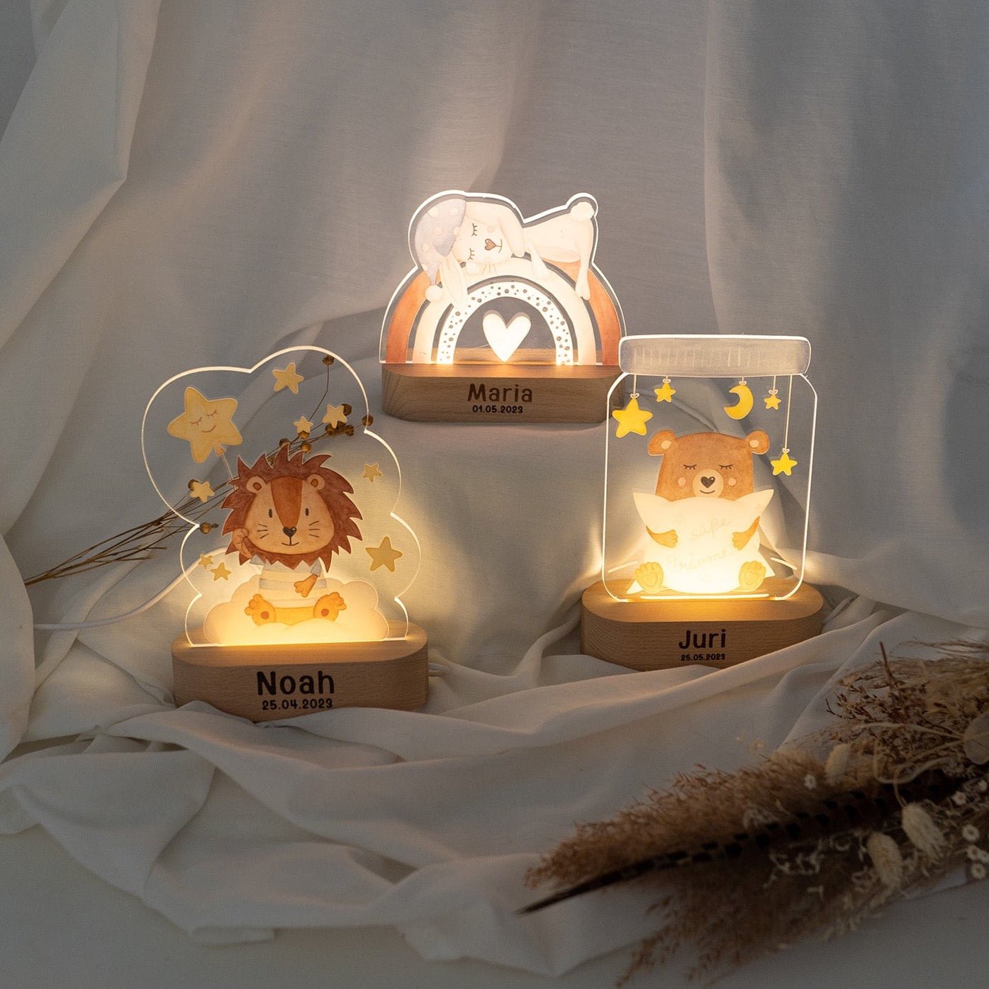 LED Nachtlicht Kinder personalisiert - Tier Aquarell - wunderwunsch