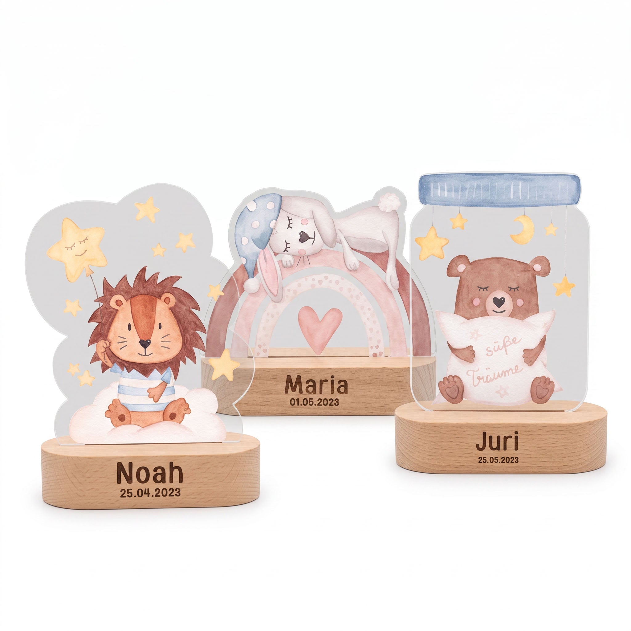 LED Nachtlicht Kinder personalisiert - Tier Aquarell - wunderwunsch