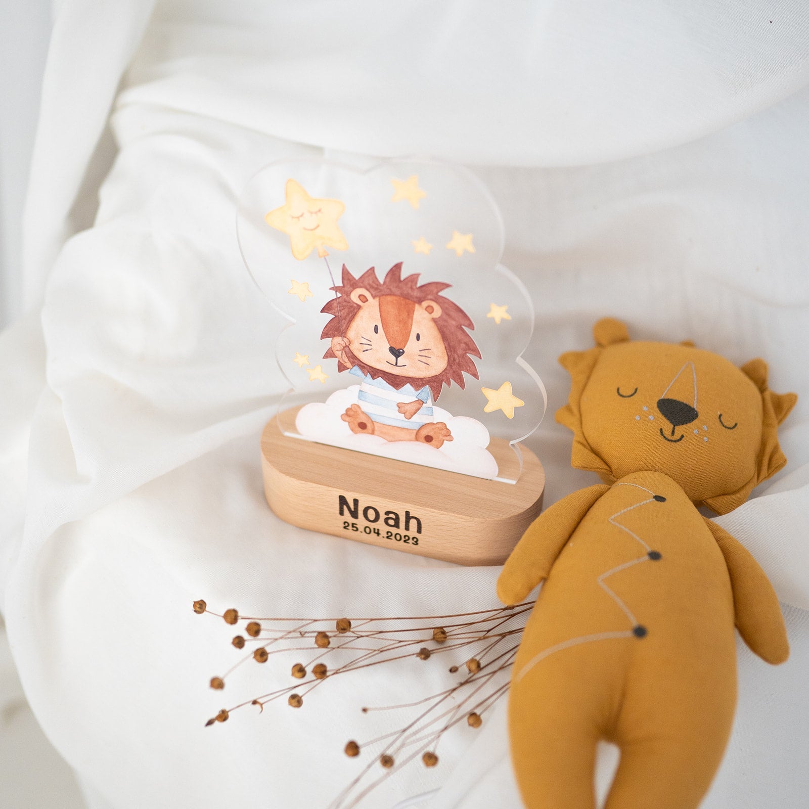 LED Nachtlicht Kinder personalisiert - Tier Aquarell - wunderwunsch