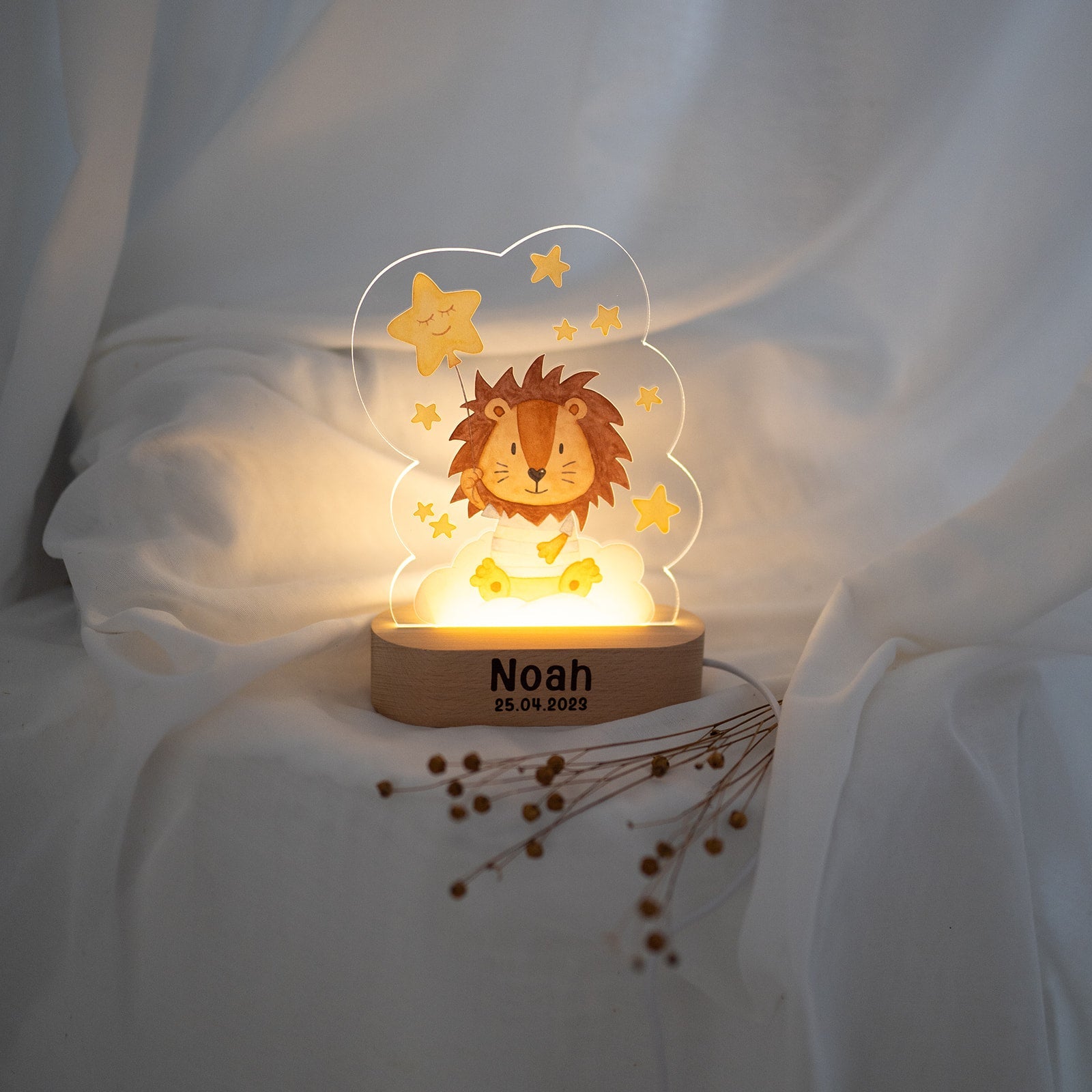 LED Nachtlicht Kinder personalisiert - Tier Aquarell - wunderwunsch