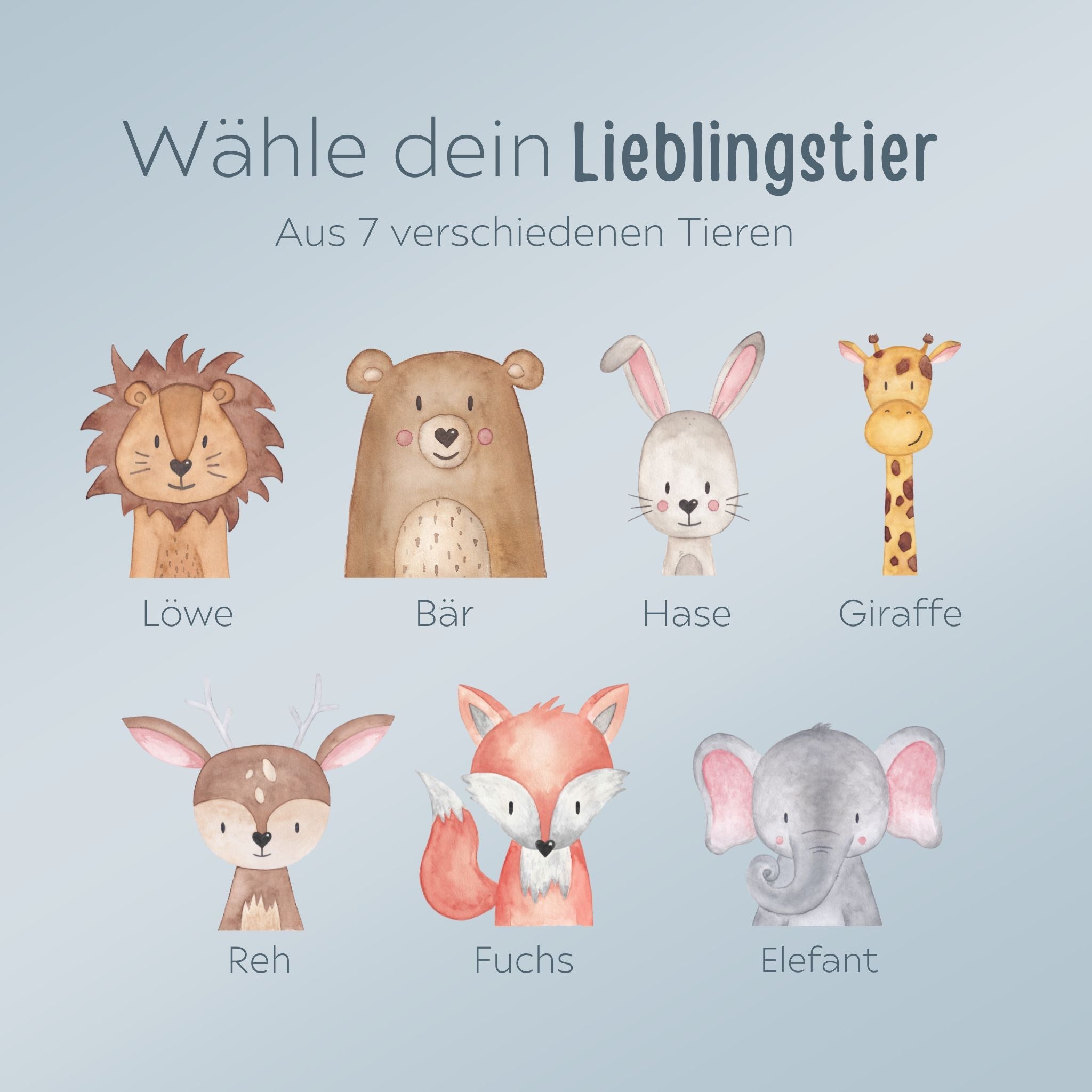 LED Nachtlicht Kinder personalisiert - Tier Aquarell - wunderwunsch