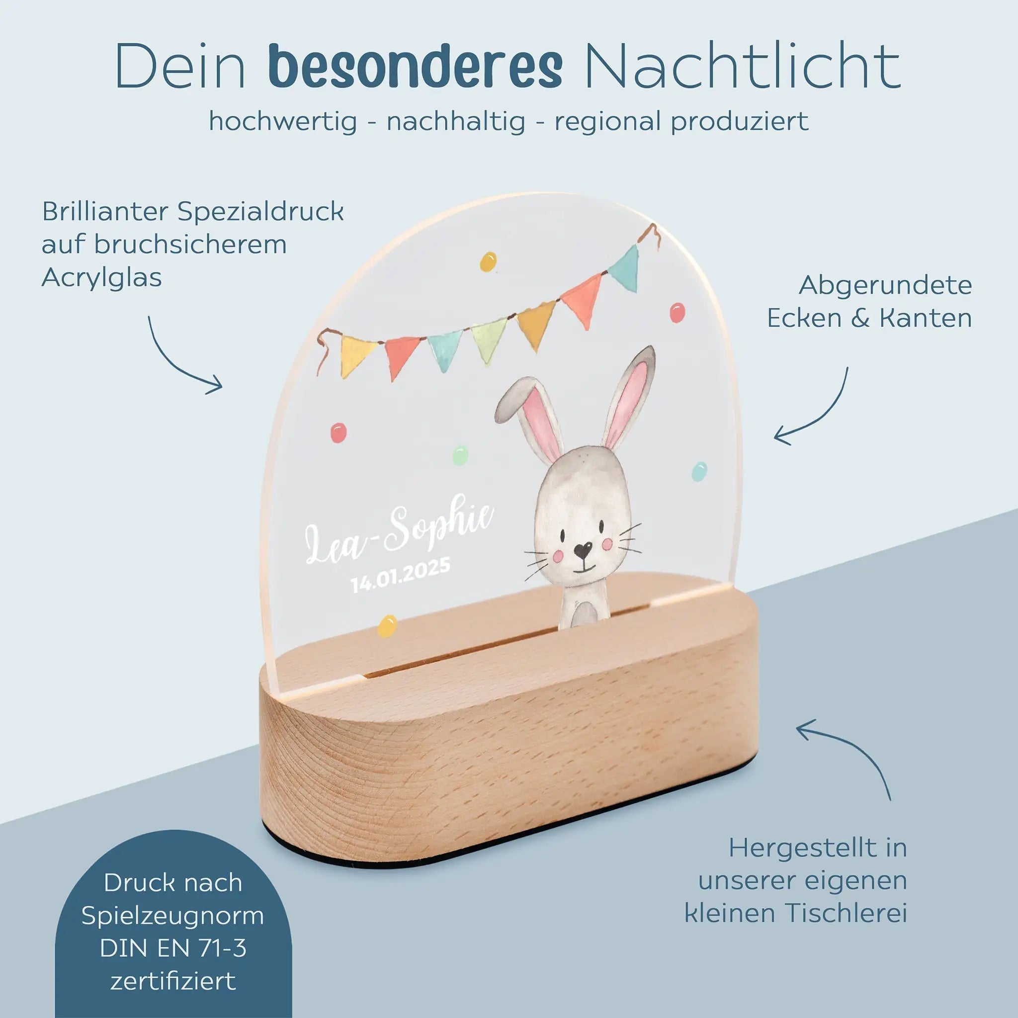LED Nachtlicht Kinder personalisiert - Tier Girlande Aquarell - wunderwunsch