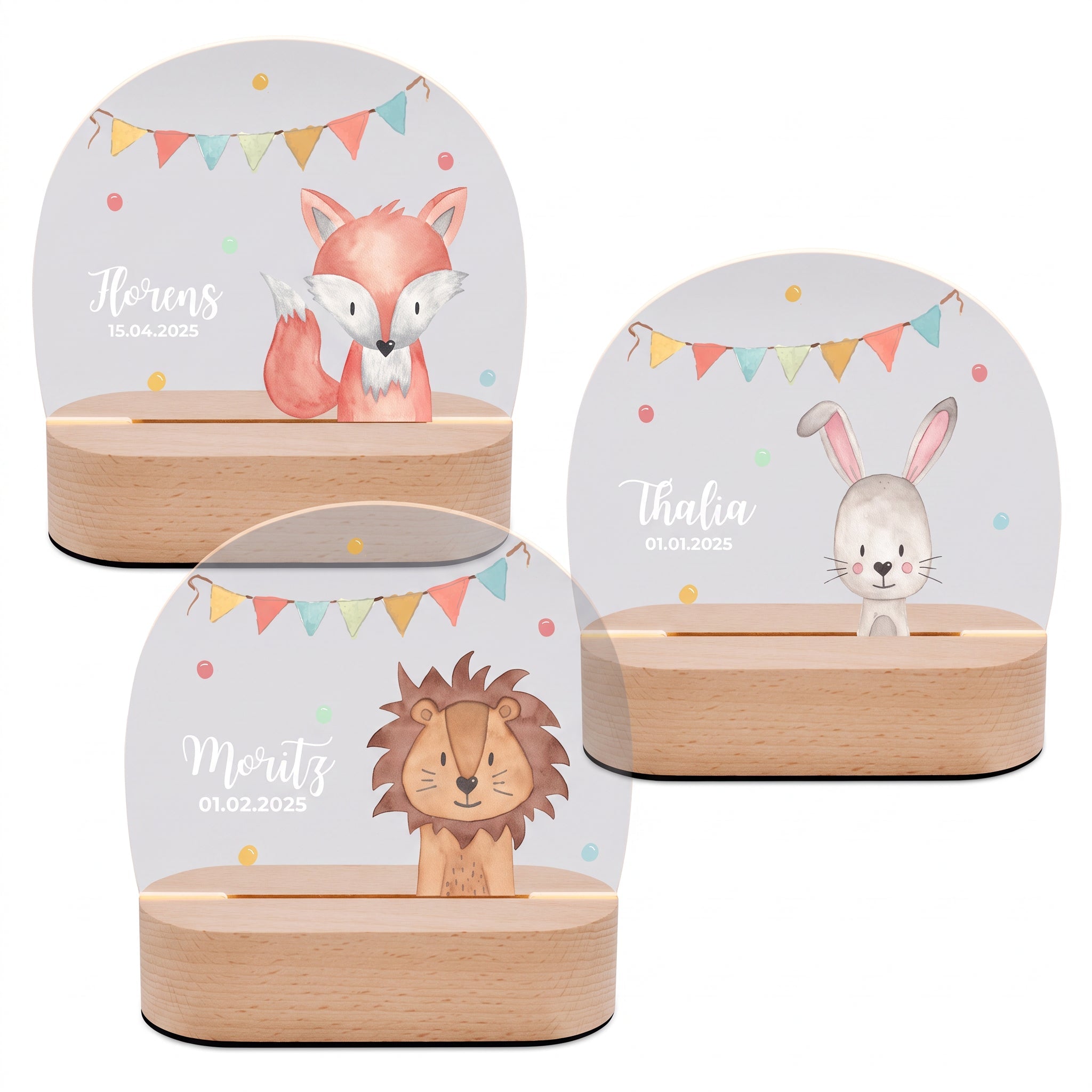 LED Nachtlicht Kinder personalisiert - Tier Girlande Aquarell - wunderwunsch