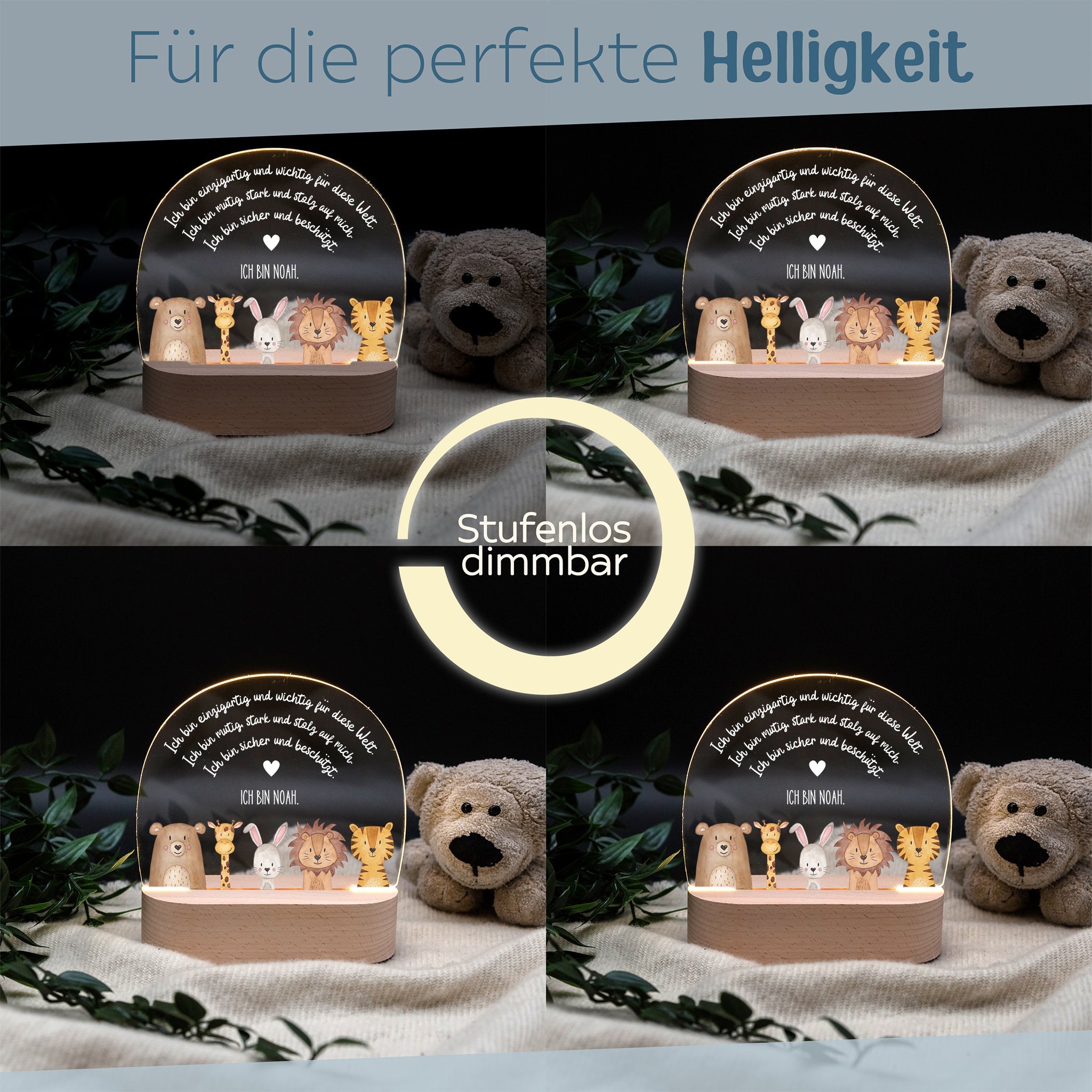 LED Nachtlicht Kinder personalisiert - Tiere Affirmationen Aquarell - wunderwunsch