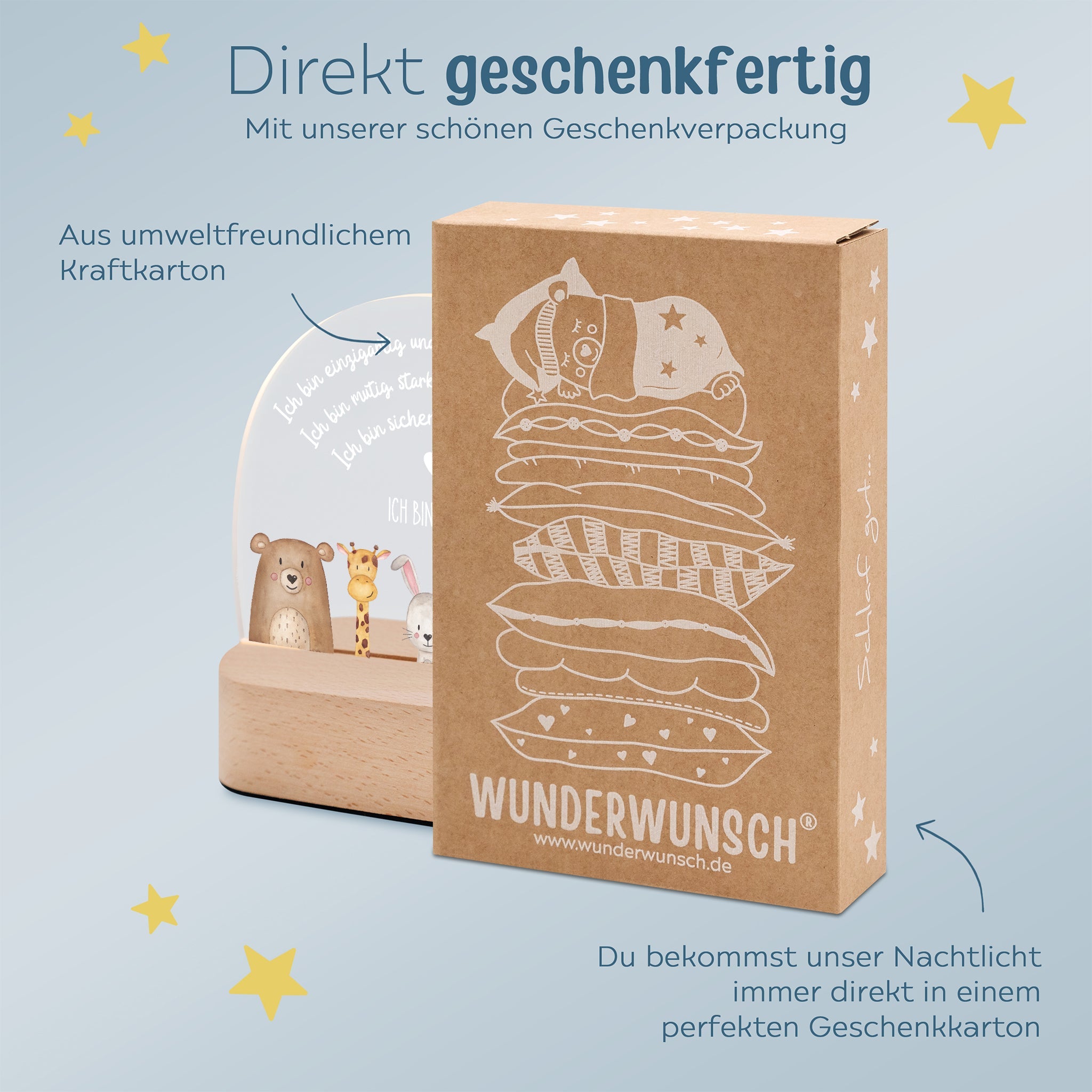 LED Nachtlicht Kinder personalisiert - Tiere Affirmationen Aquarell - wunderwunsch