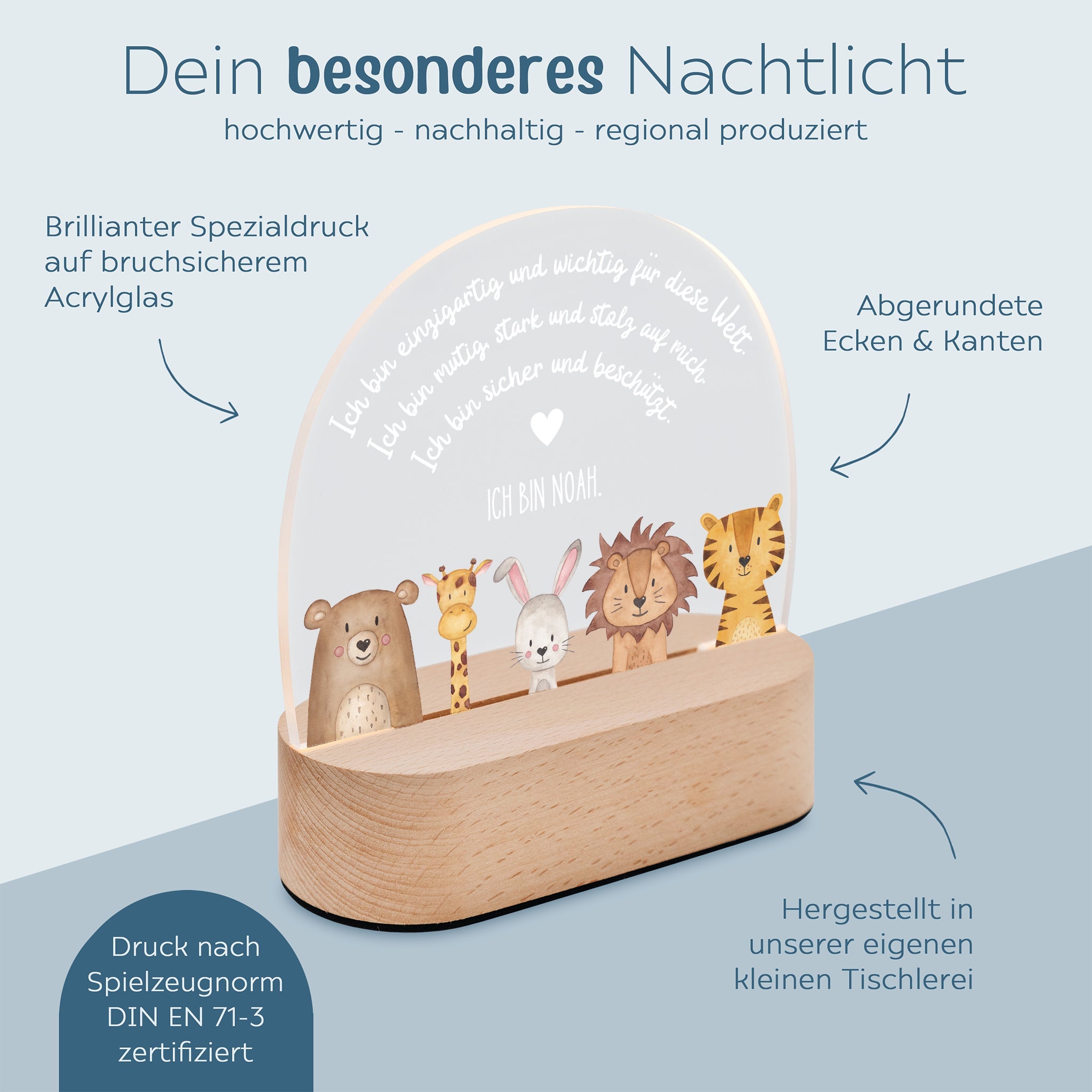 LED Nachtlicht Kinder personalisiert - Tiere Affirmationen Aquarell - wunderwunsch