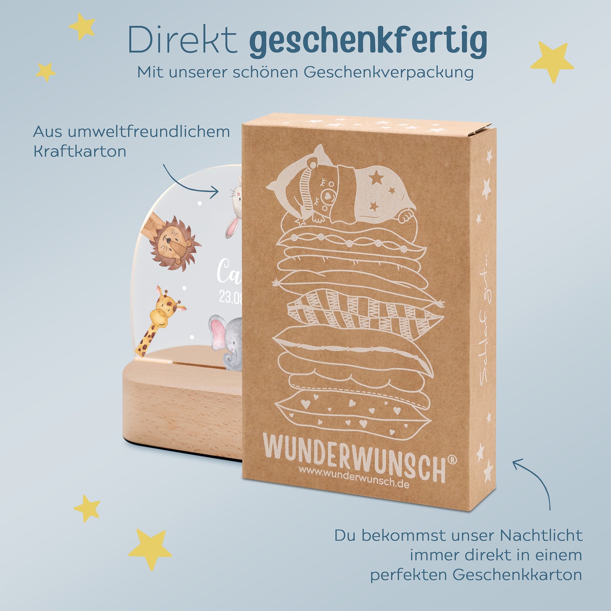 LED Nachtlicht Kinder personalisiert - Tiere im Kreis Aquarell - wunderwunsch