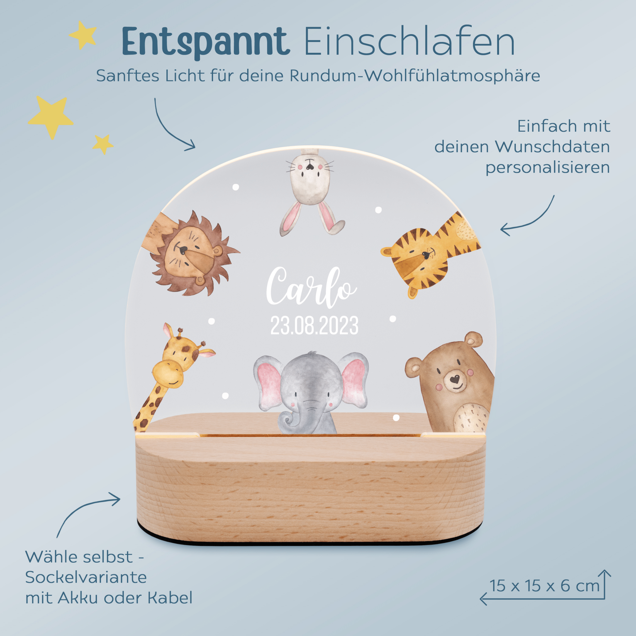 LED Nachtlicht Kinder personalisiert - Tiere im Kreis Aquarell - wunderwunsch
