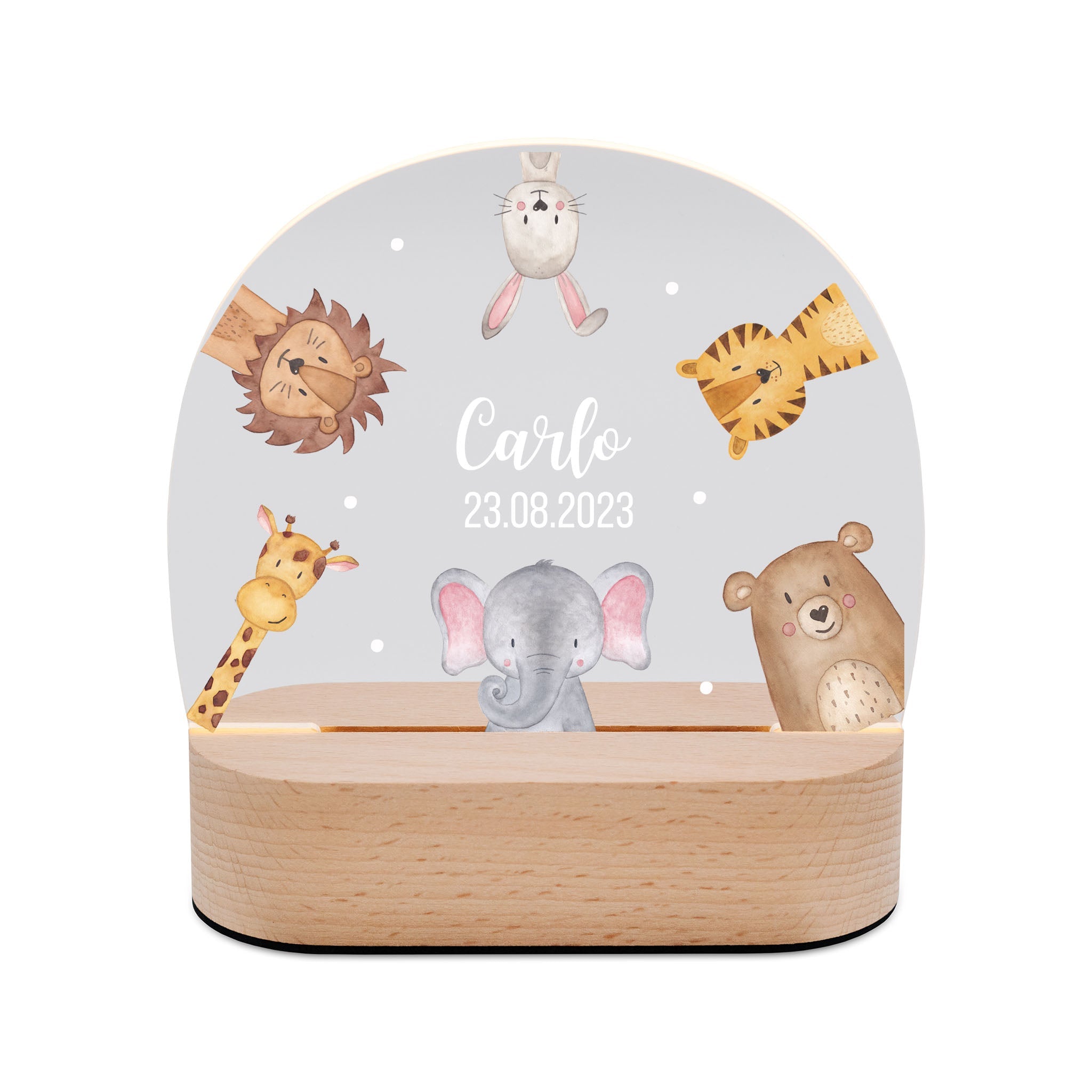 LED Nachtlicht Kinder personalisiert - Tiere im Kreis Aquarell - wunderwunsch