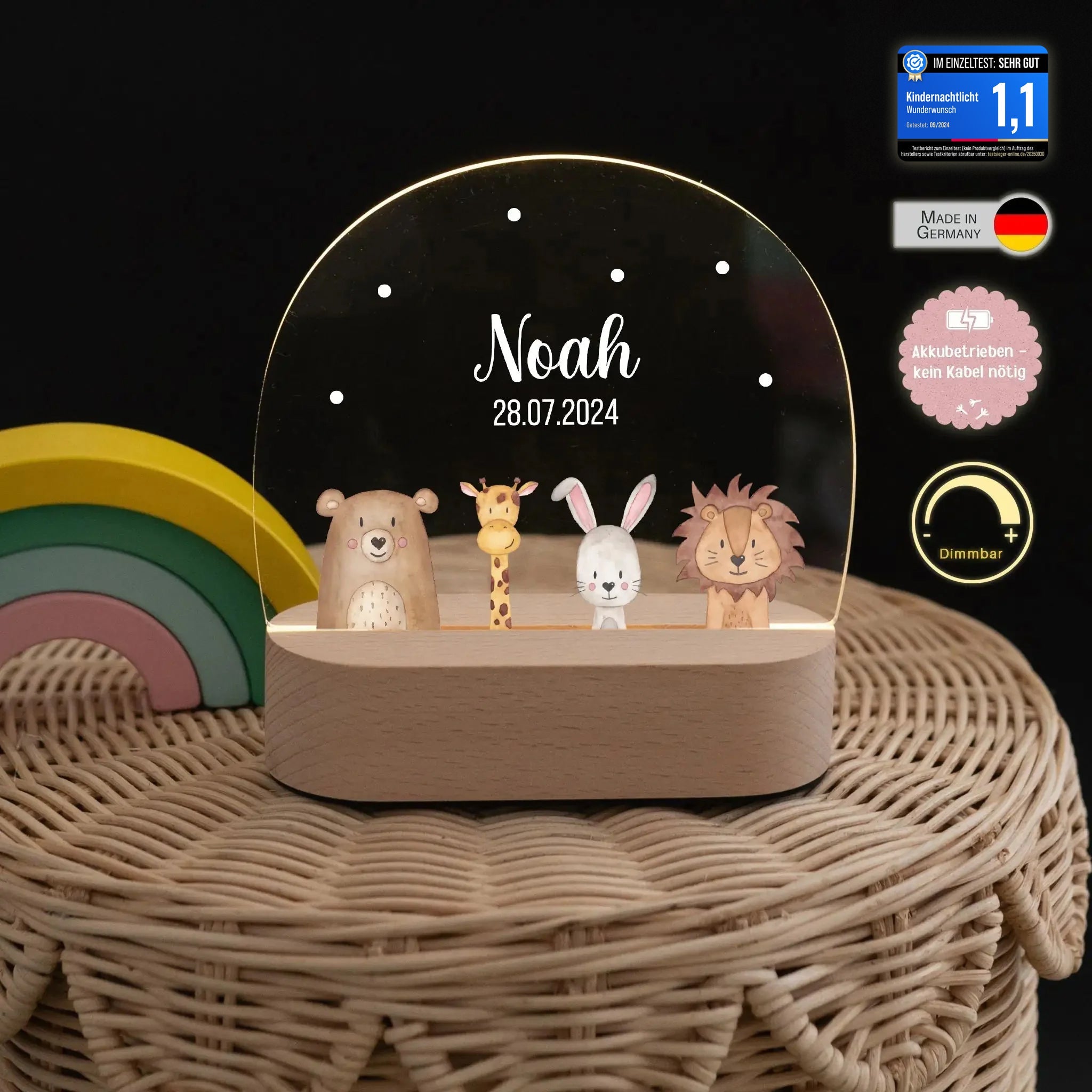 LED Nachtlicht Kinder personalisiert - Tiere unten Aquarell - wunderwunsch