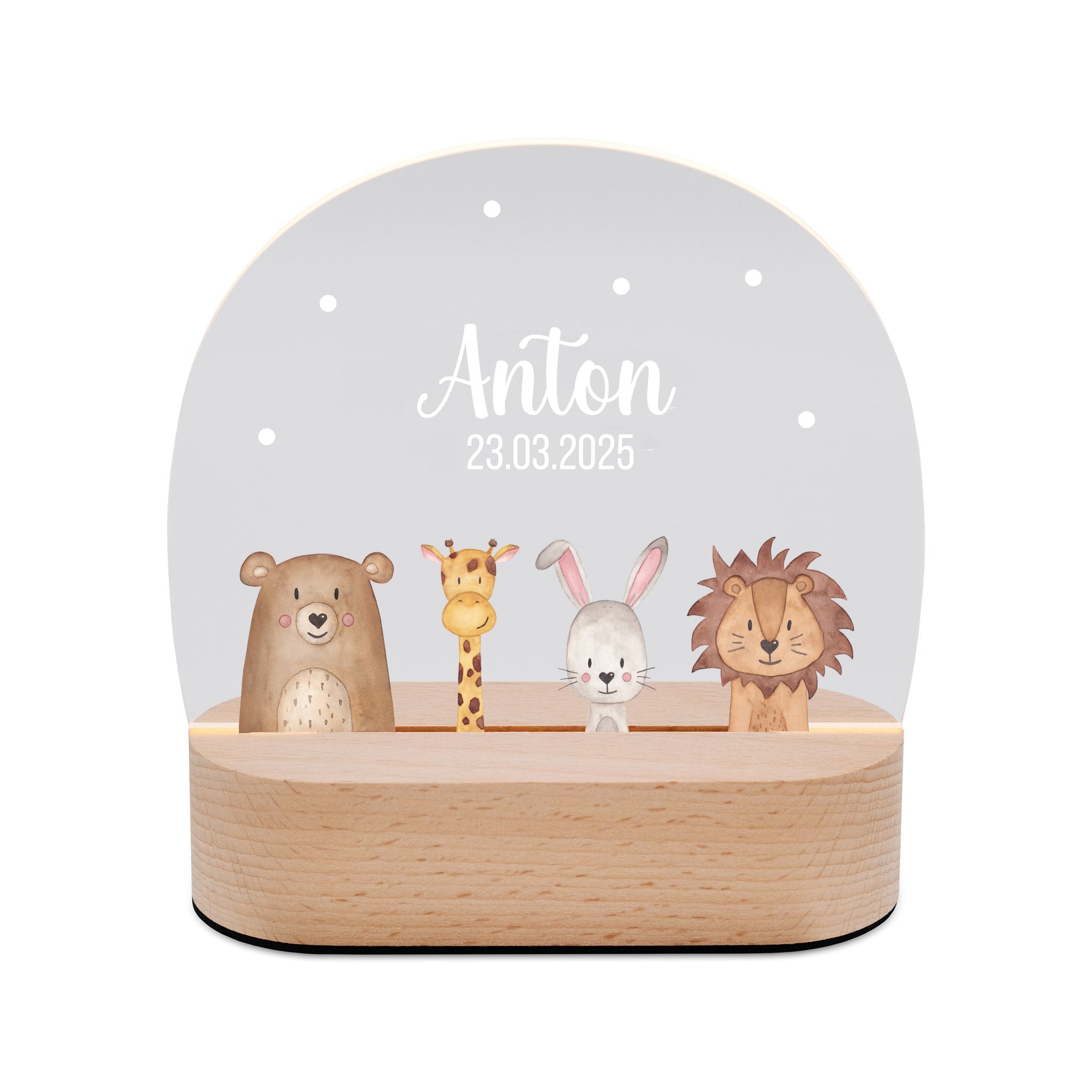 LED Nachtlicht Kinder personalisiert - Tiere unten Aquarell - wunderwunsch