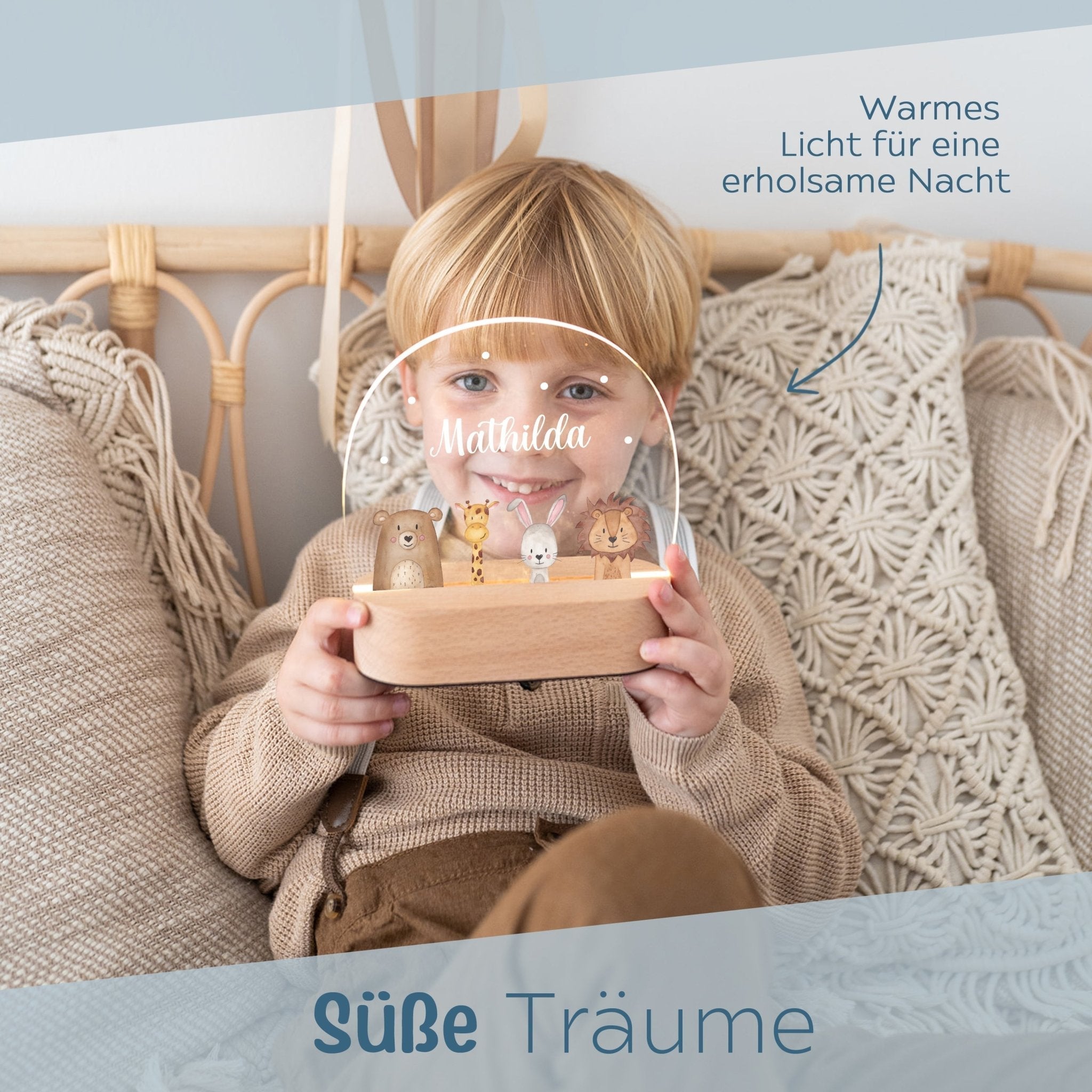 LED Nachtlicht Kinder personalisiert - Tiere unten Aquarell - wunderwunsch