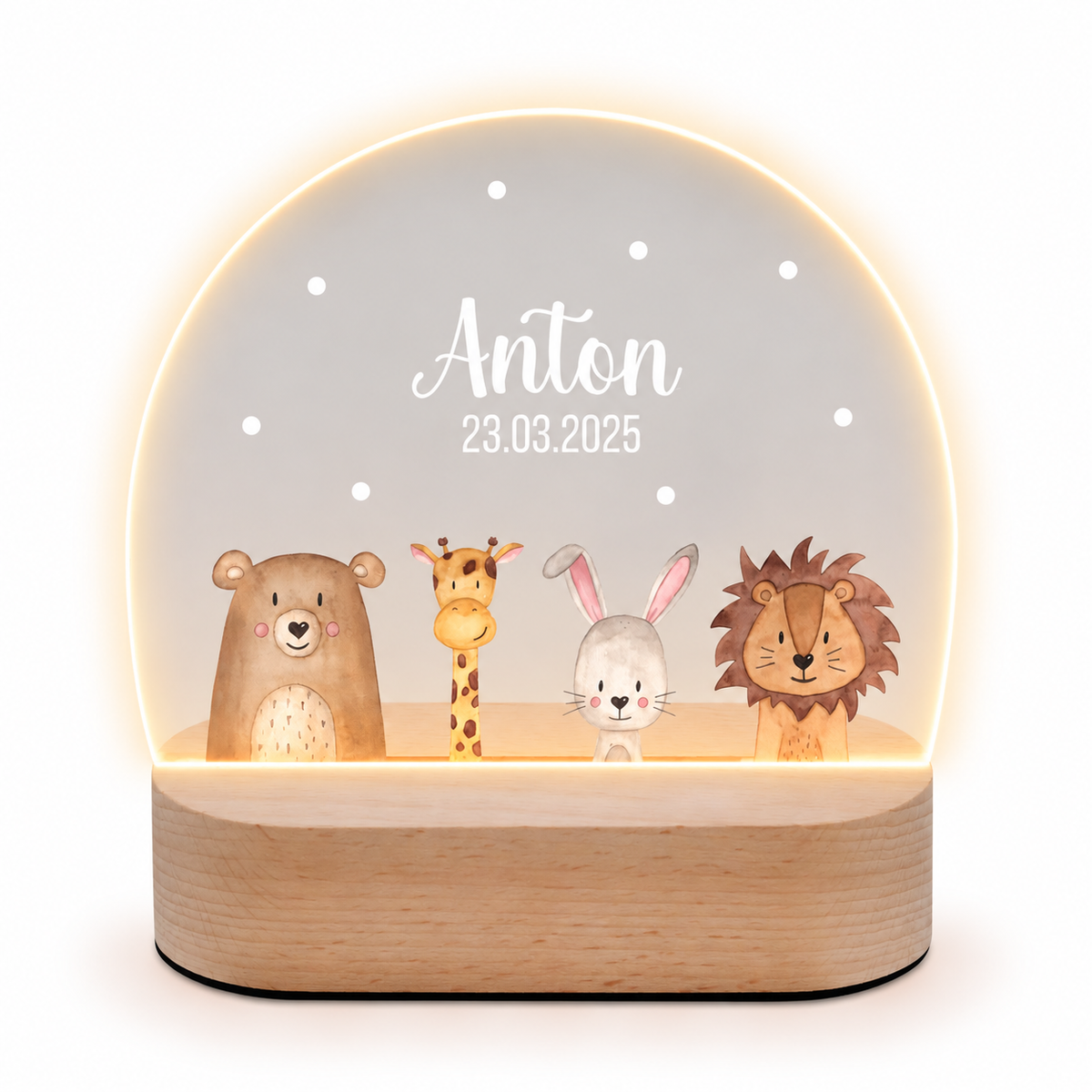 LED Nachtlicht Kinder personalisiert - Tiere unten Aquarell