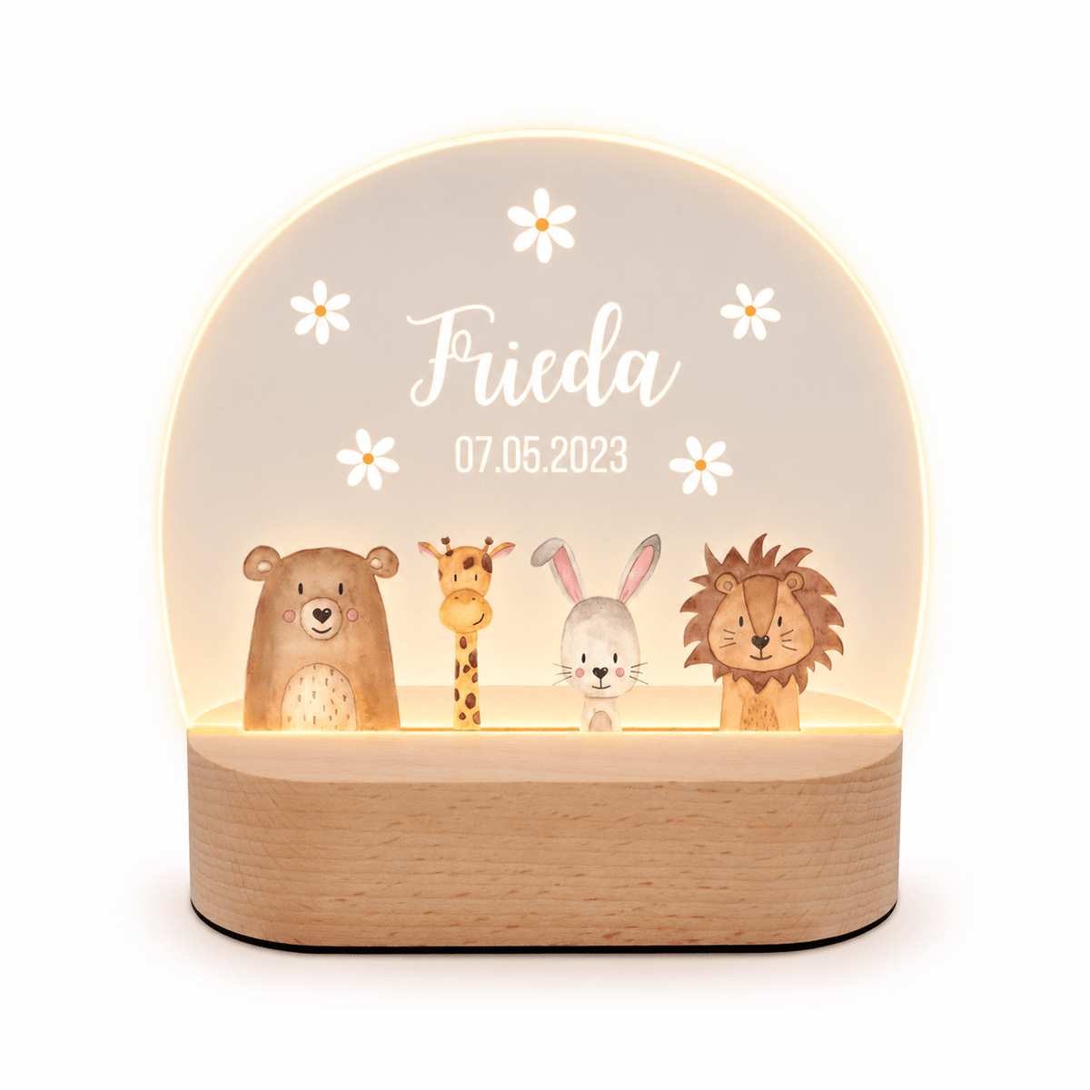 LED Nachtlicht Kinder personalisiert - Tiere unten Blümchen - wunderwunsch