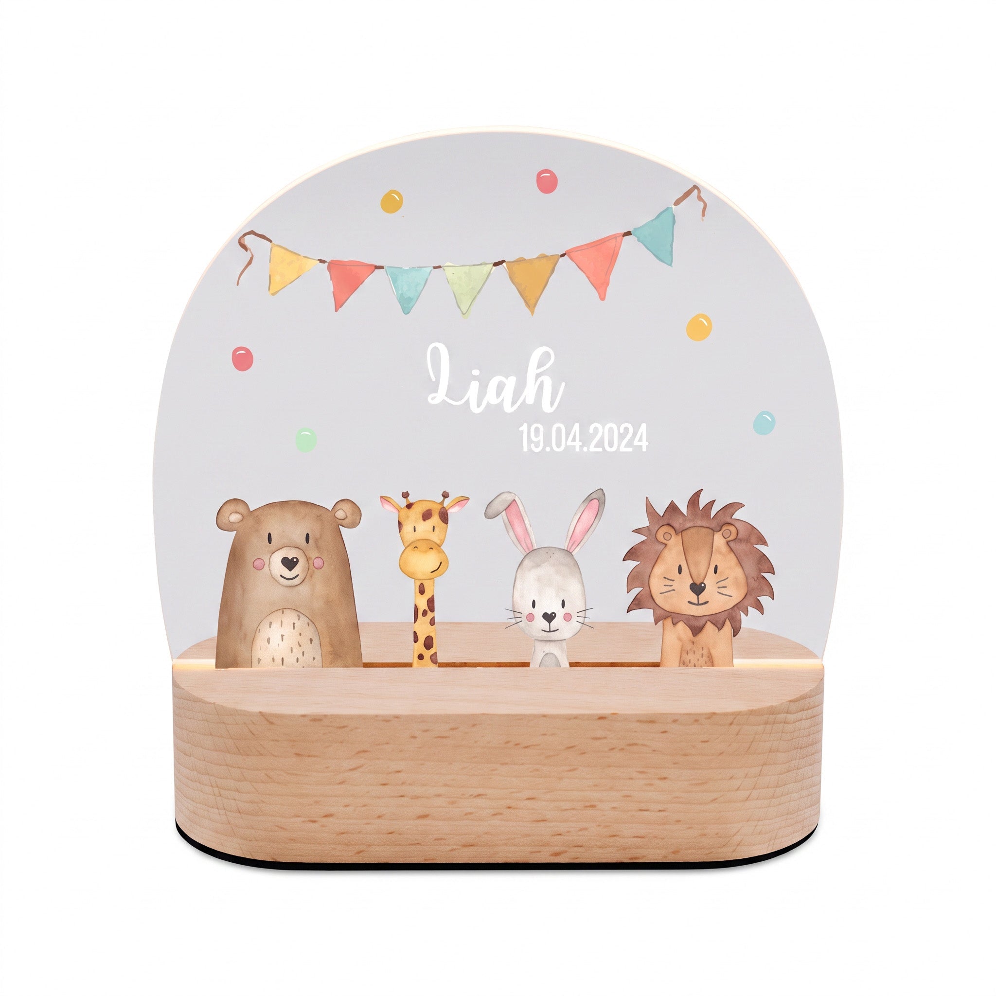 LED Nachtlicht Kinder personalisiert - Tiere unten Girlande Aquarell - wunderwunsch