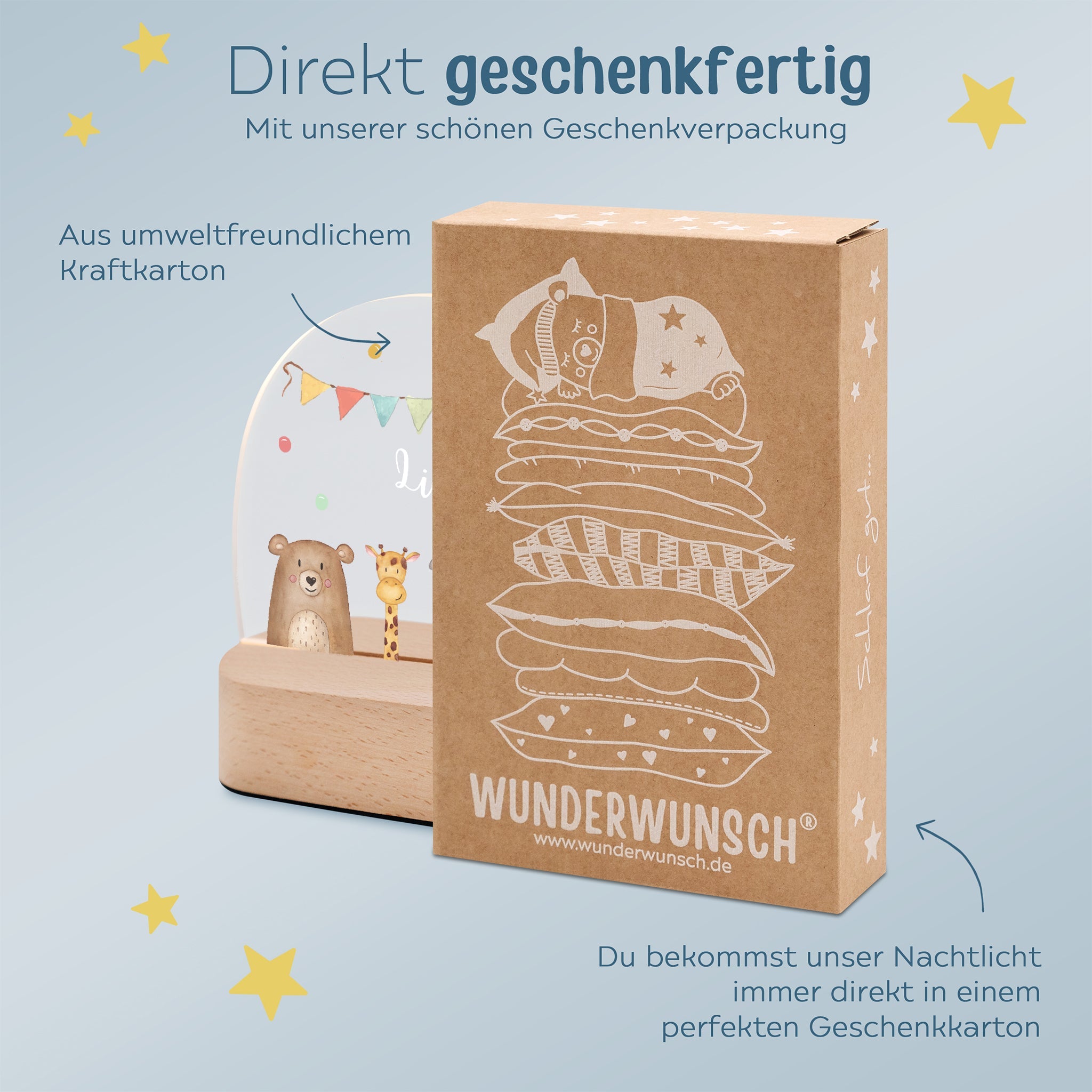 LED Nachtlicht Kinder personalisiert - Tiere unten Girlande Aquarell - wunderwunsch
