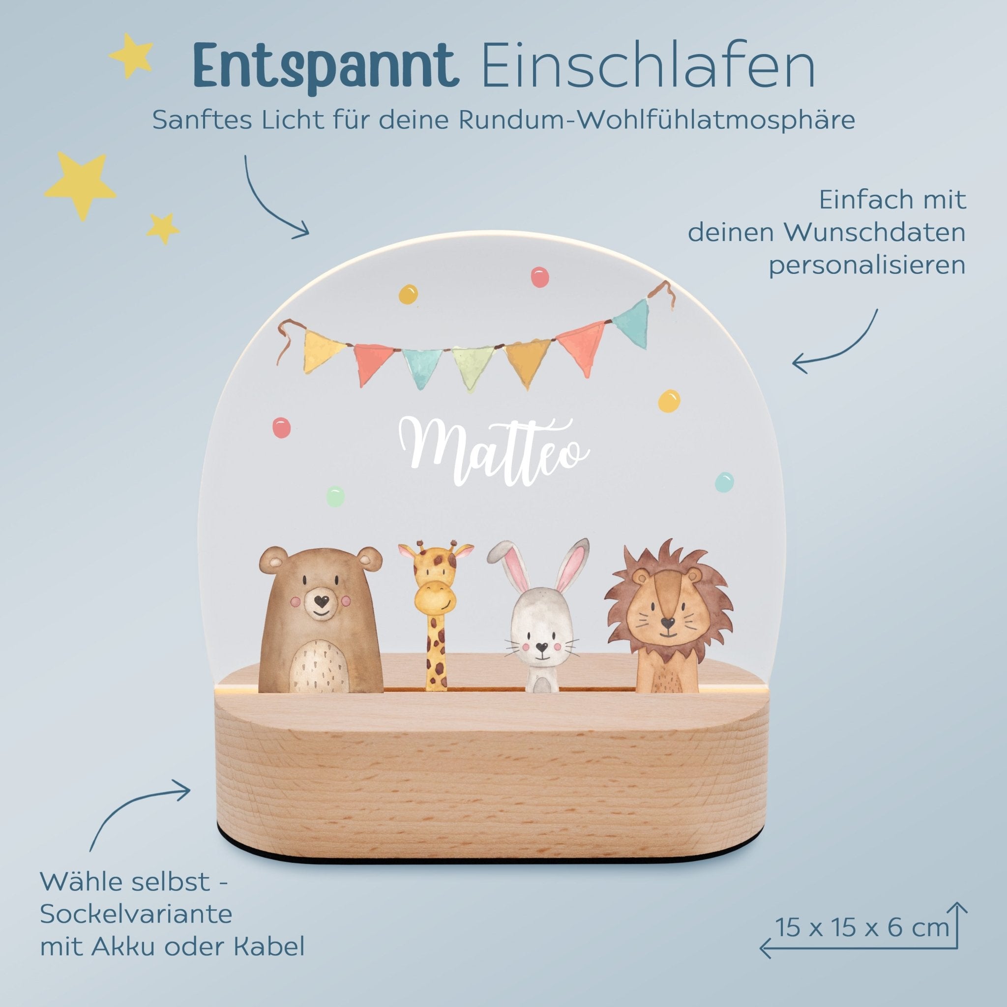 LED Nachtlicht Kinder personalisiert - Tiere unten Girlande Aquarell - wunderwunsch