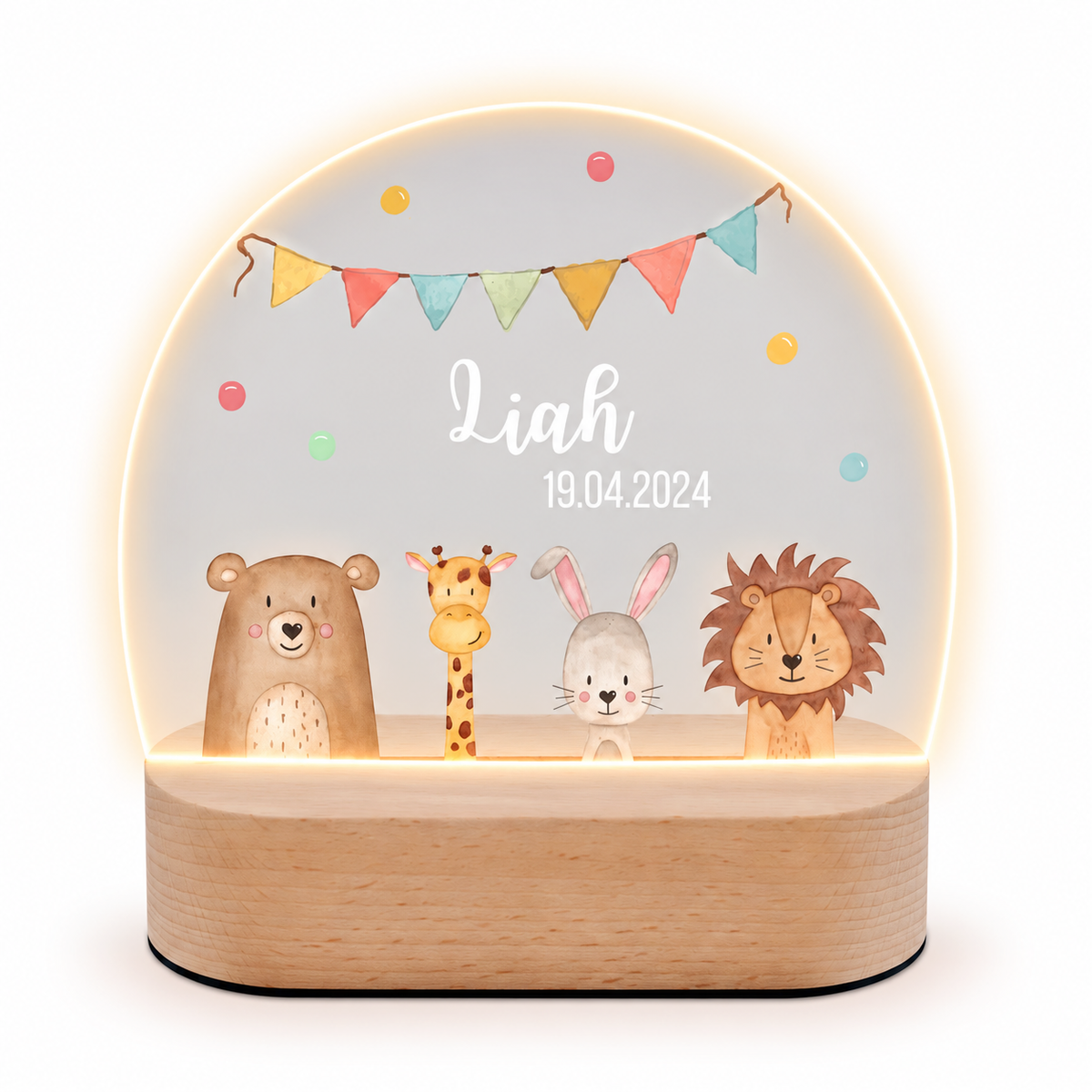 LED Nachtlicht Kinder personalisiert - Tiere unten Girlande Aquarell