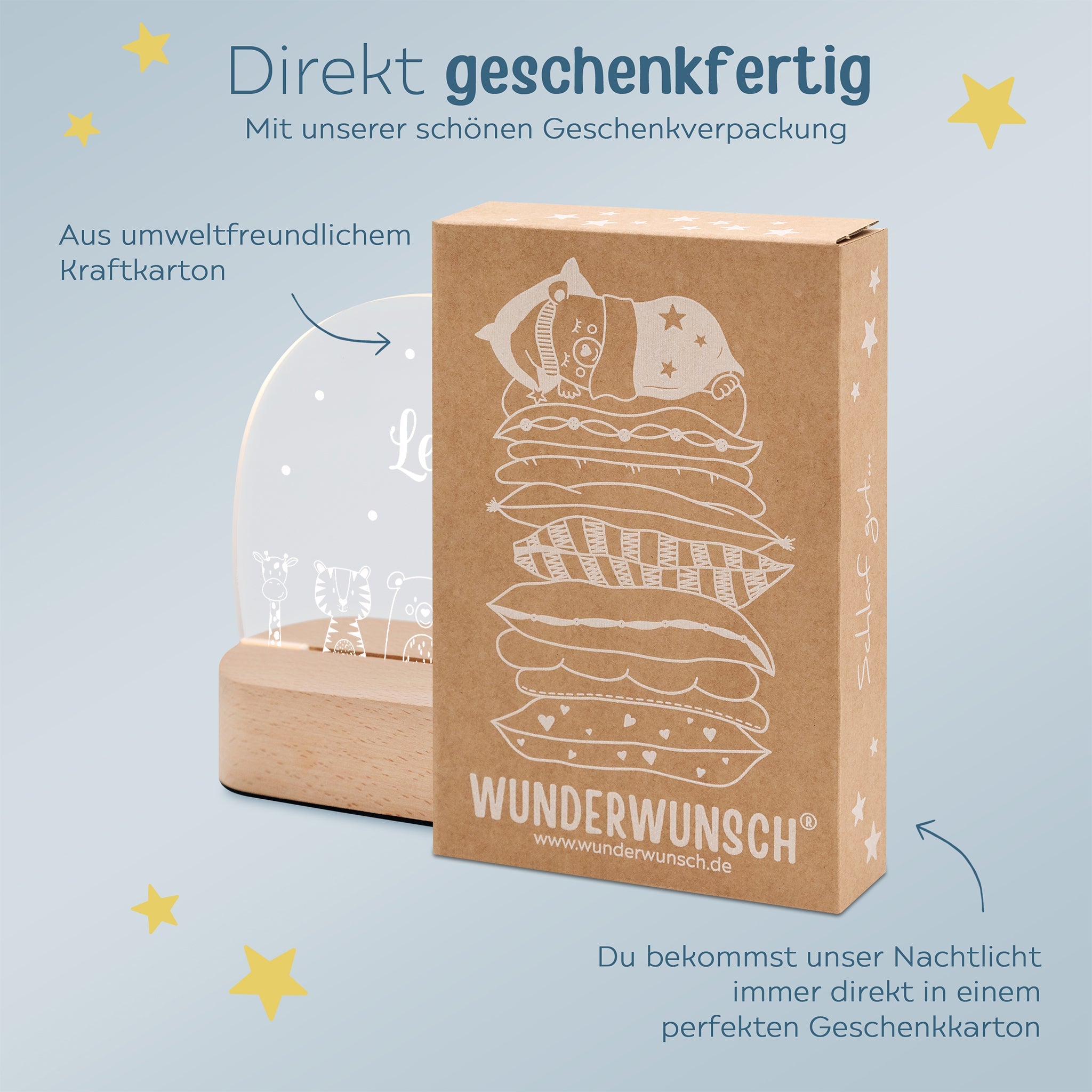 LED Nachtlicht Kinder personalisiert - Tiere unten weiß - wunderwunsch