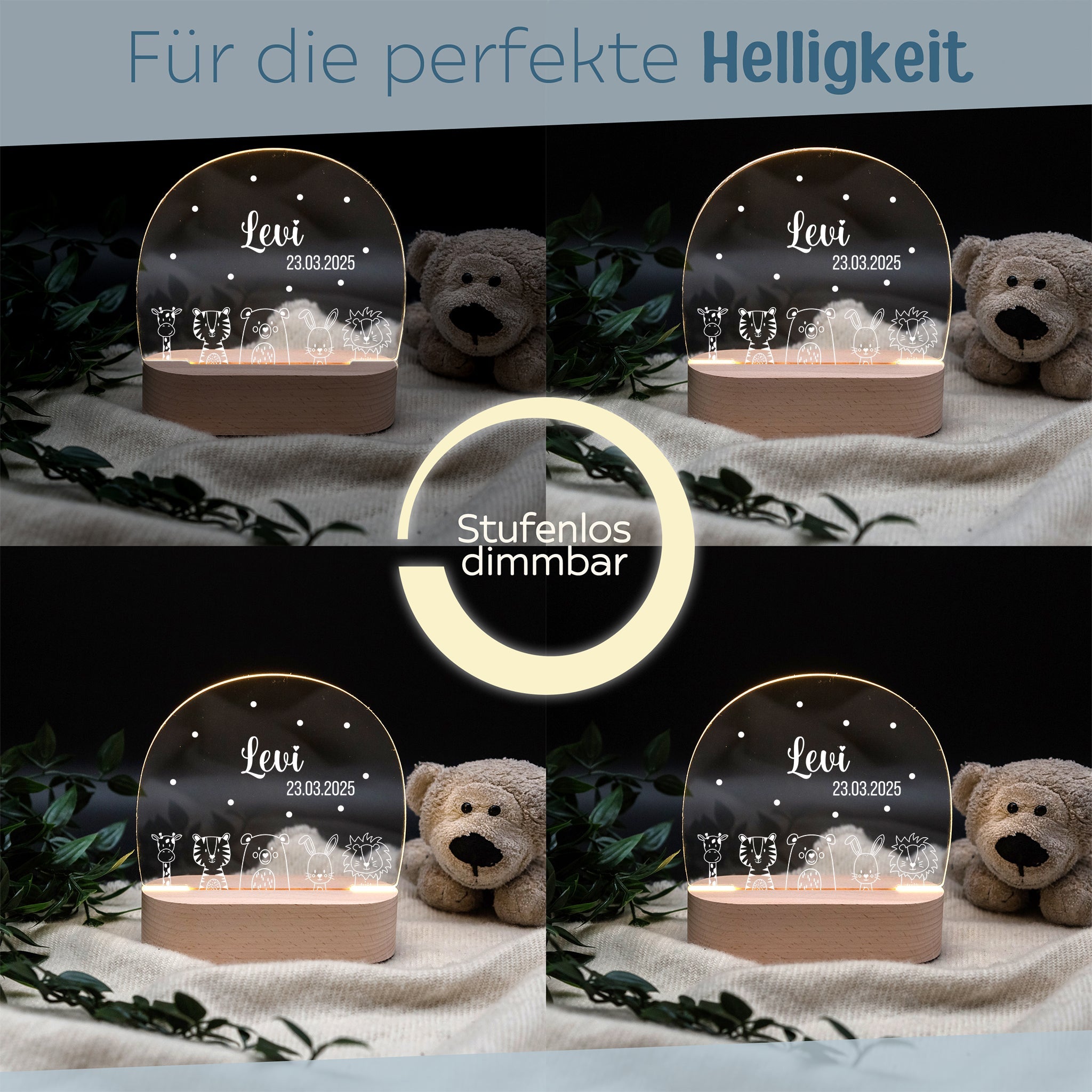 LED Nachtlicht Kinder personalisiert - Tiere unten weiß - wunderwunsch