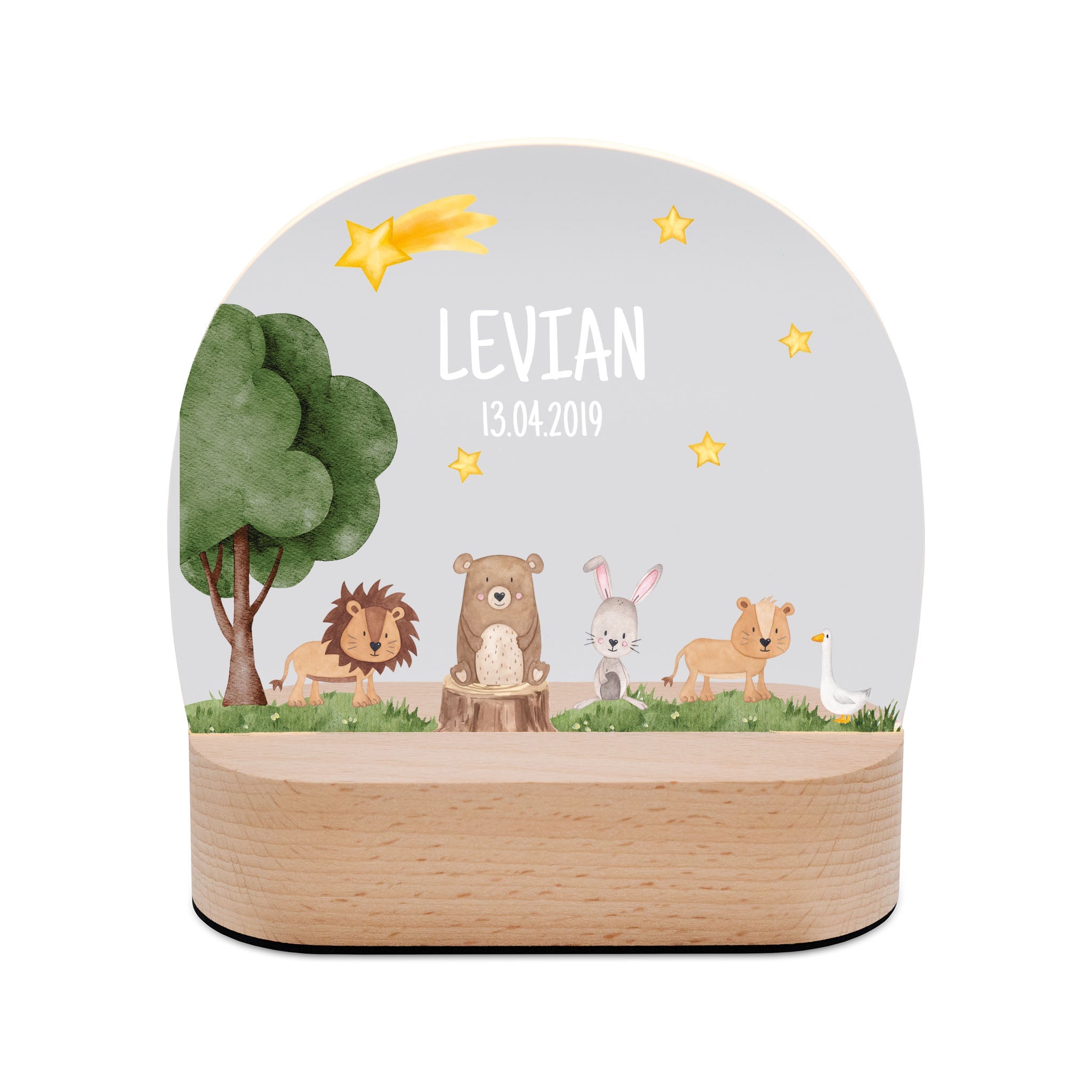 LED Nachtlicht Kinder personalisiert - Tiere unterm Sternenhimmel Aquarell - wunderwunsch