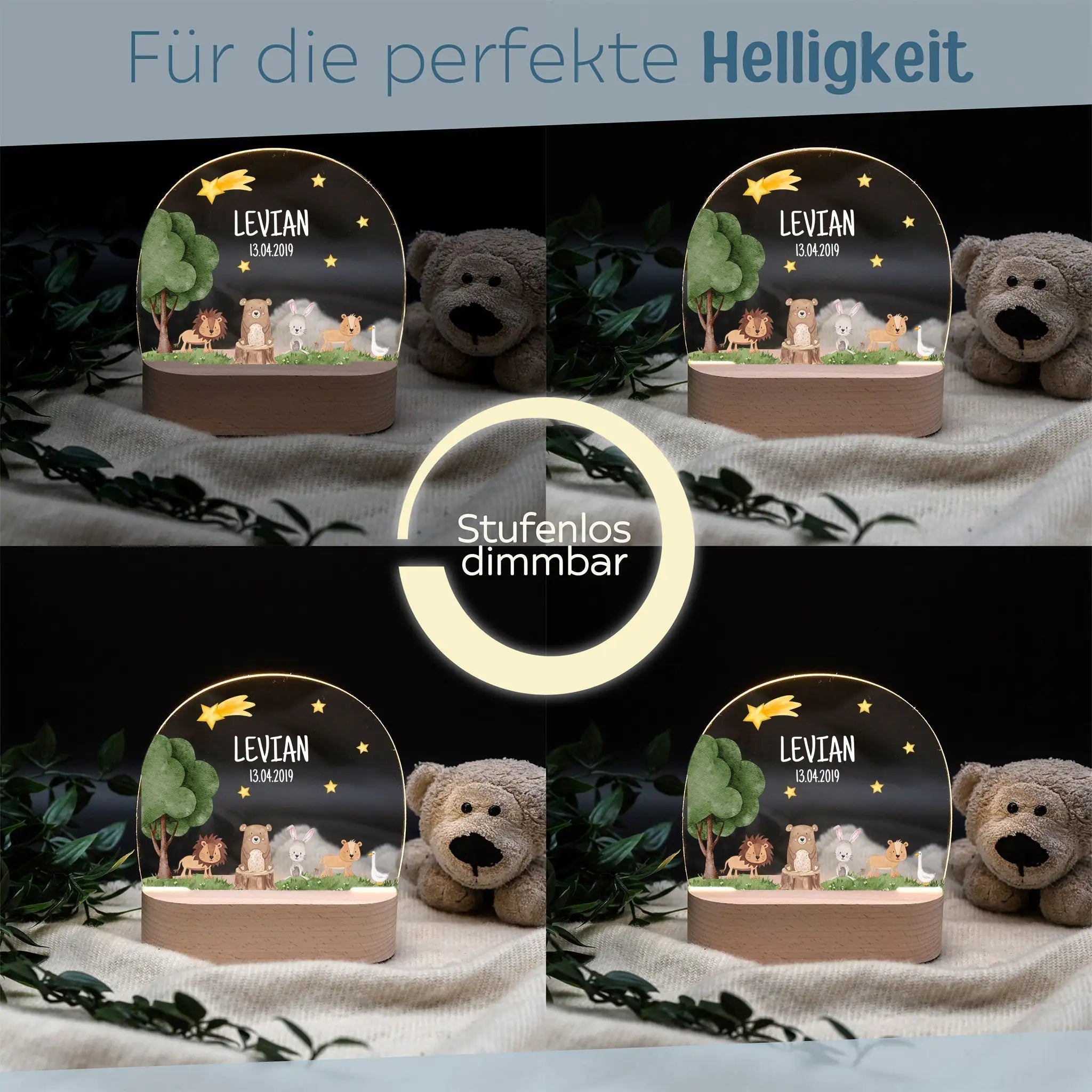 LED Nachtlicht Kinder personalisiert - Tiere unterm Sternenhimmel Aquarell - wunderwunsch