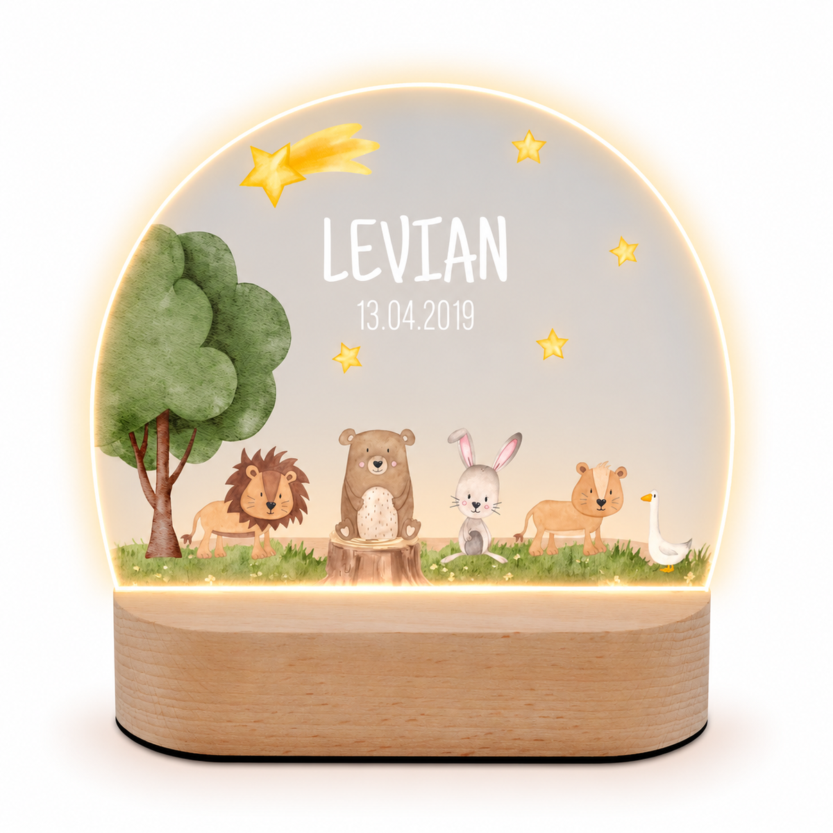 LED Nachtlicht Kinder personalisiert - Tiere unterm Sternenhimmel Aquarell