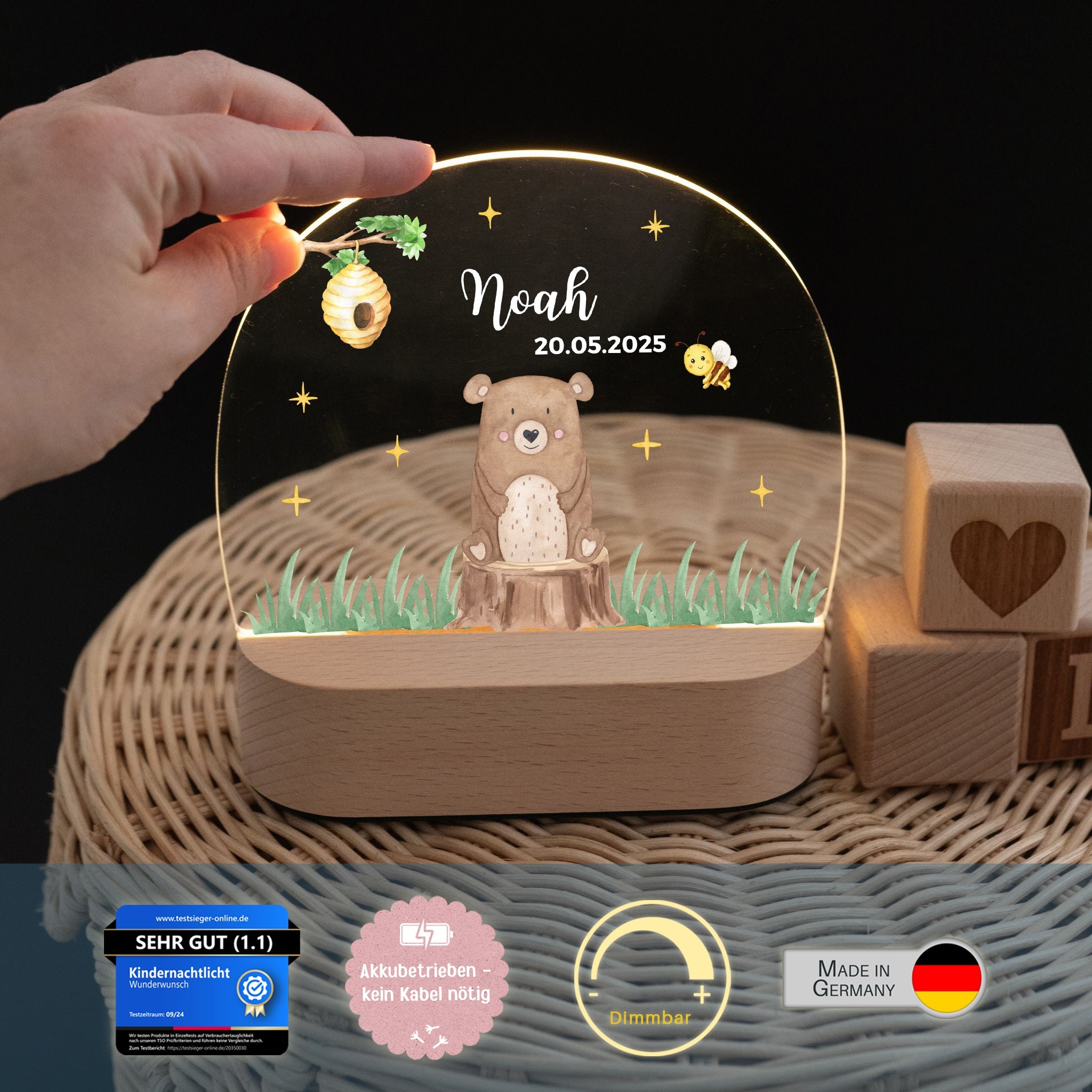 LED Nachtlicht Kinder personalisiert - Tierischer Gartenzauber Aquarell - wunderwunsch