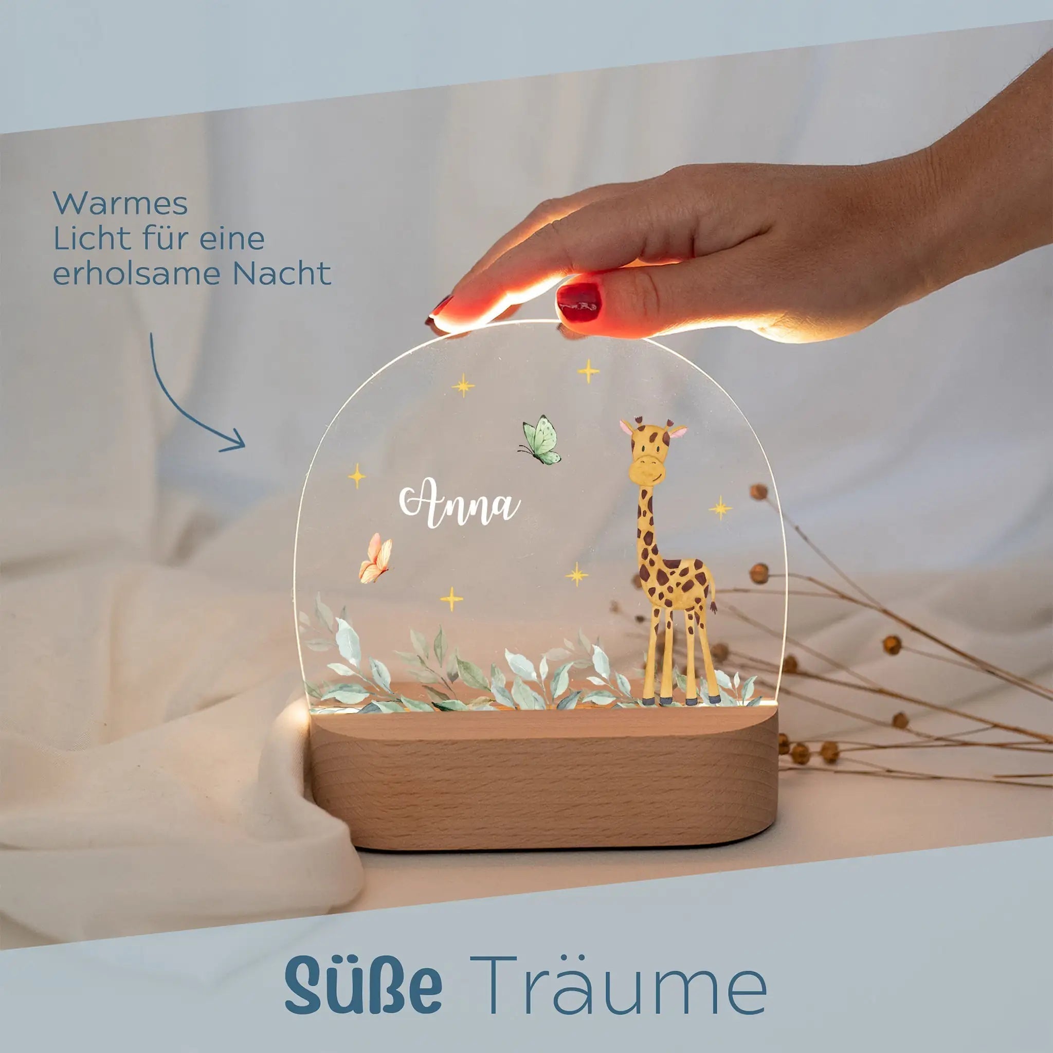 LED Nachtlicht Kinder personalisiert - Tierischer Gartenzauber Aquarell - wunderwunsch