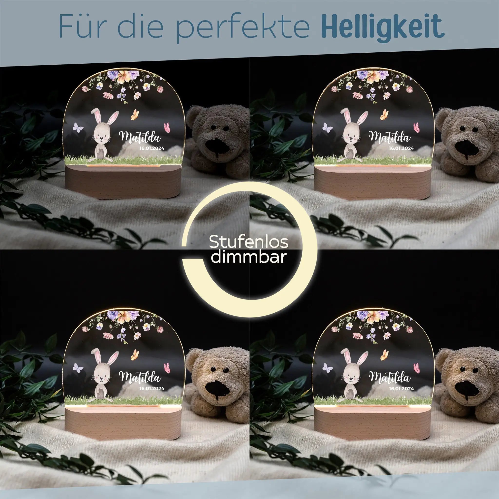 LED Nachtlicht Kinder personalisiert - Tierischer Gartenzauber Aquarell - wunderwunsch