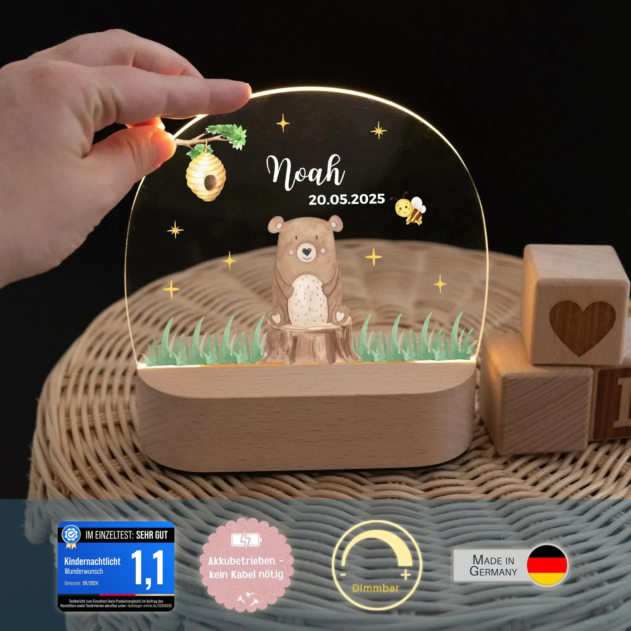 LED Nachtlicht Kinder personalisiert - Tierischer Gartenzauber Aquarell - wunderwunsch