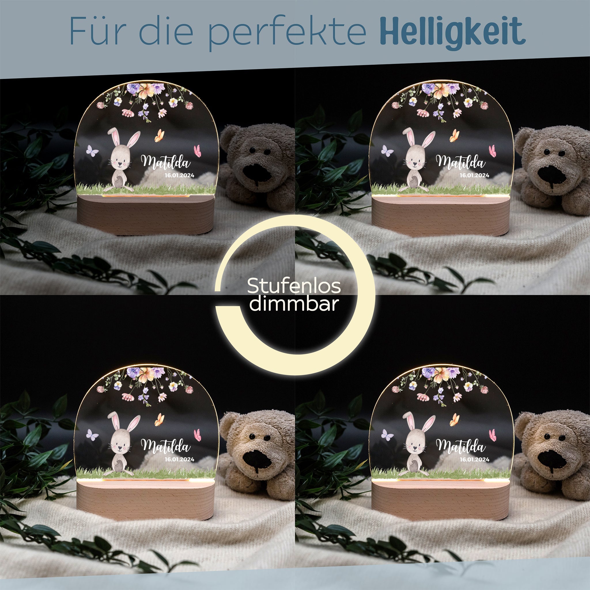 LED Nachtlicht Kinder personalisiert - Tierischer Gartenzauber Aquarell - wunderwunsch