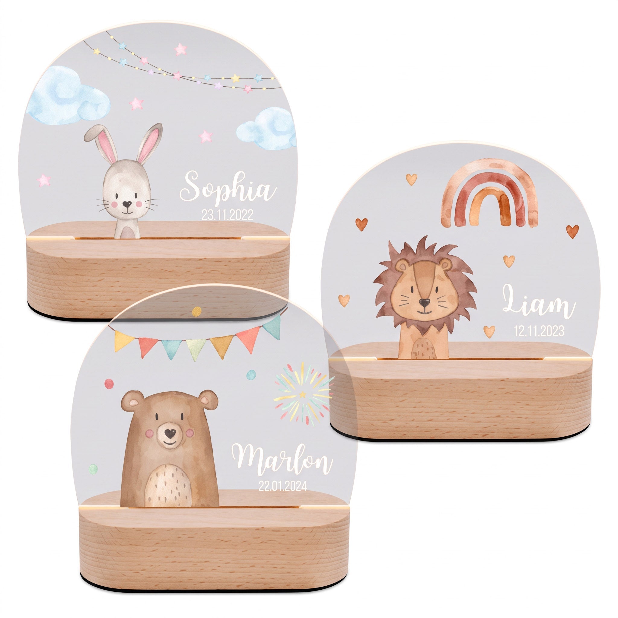 LED Nachtlicht Kinder personalisiert - Traumhafte Tierfreunde Aquarell - wunderwunsch