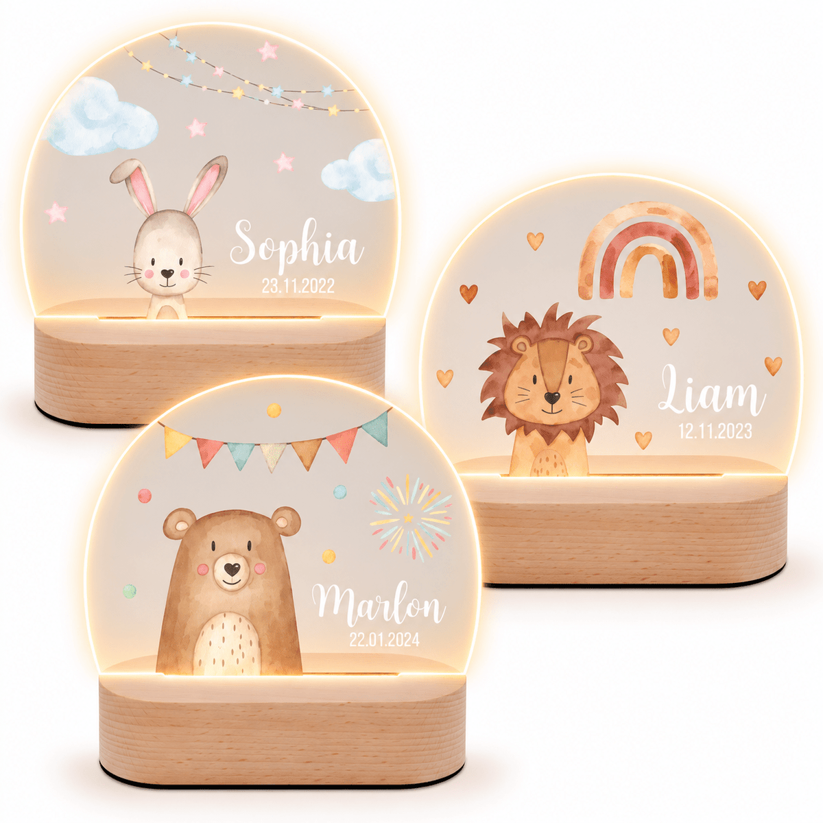 LED Nachtlicht Kinder personalisiert - Traumhafte Tierfreunde Aquarell - wunderwunsch