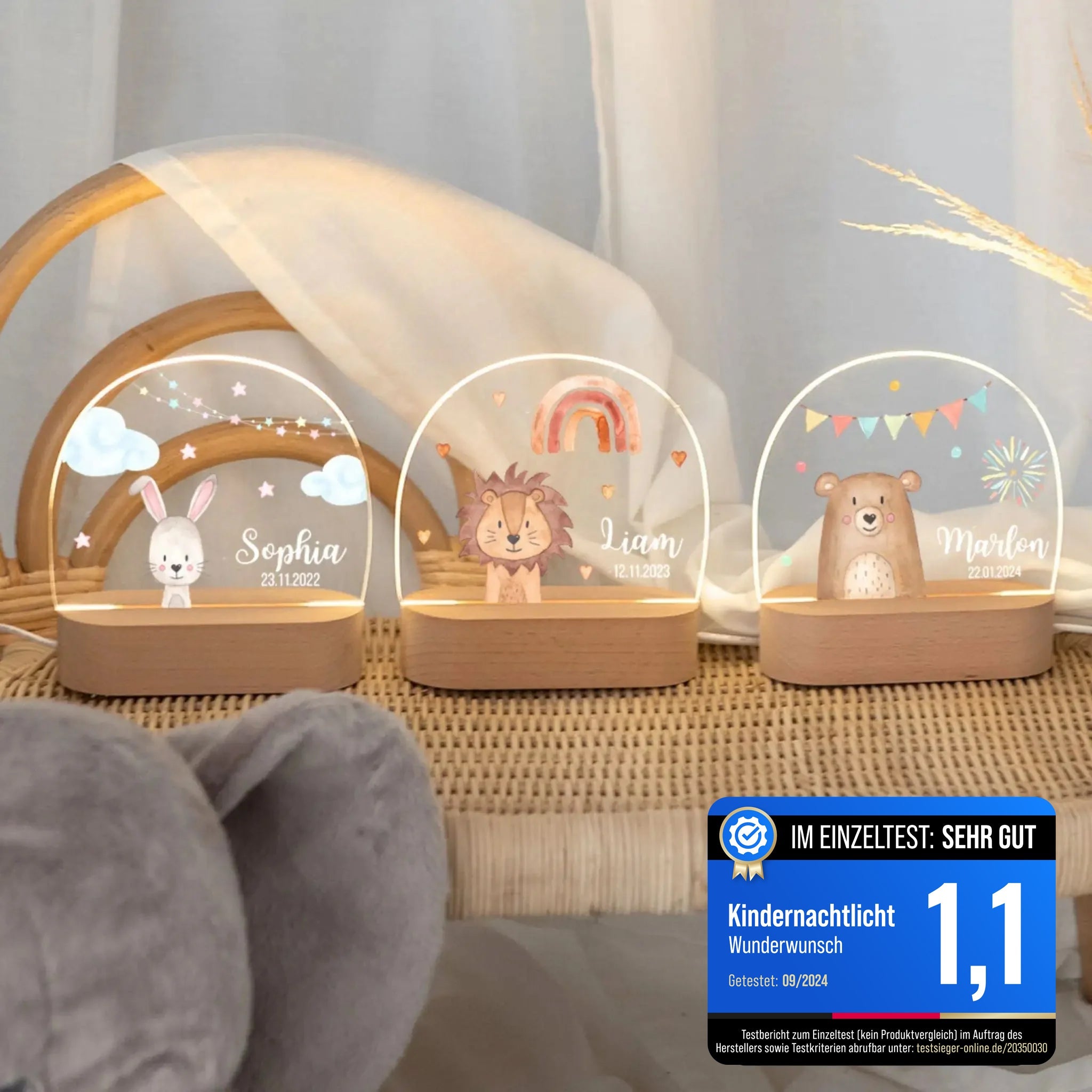 LED Nachtlicht Kinder personalisiert - Traumhafte Tierfreunde Aquarell - wunderwunsch
