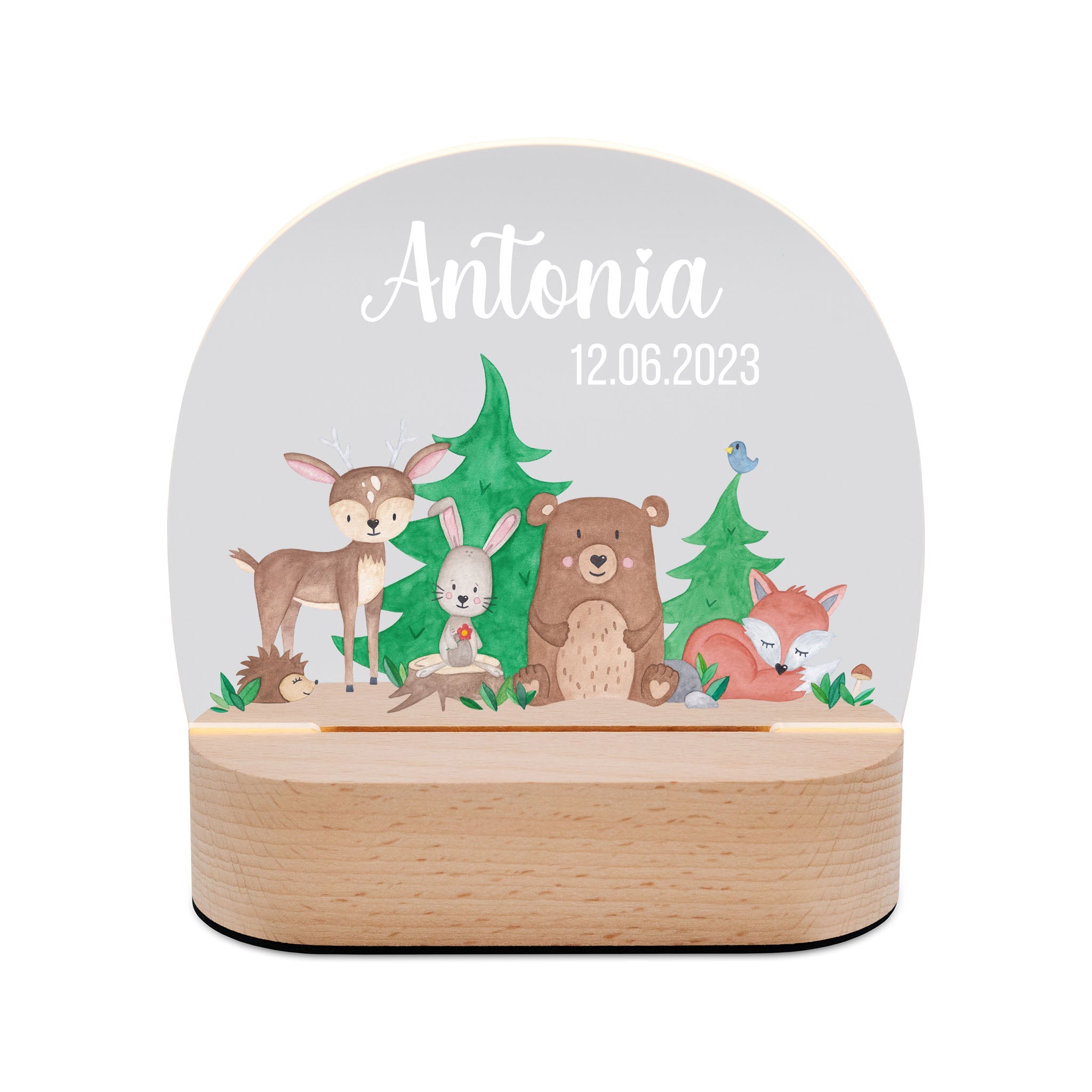 LED Nachtlicht Kinder personalisiert - Waldfreunde Aquarell - wunderwunsch