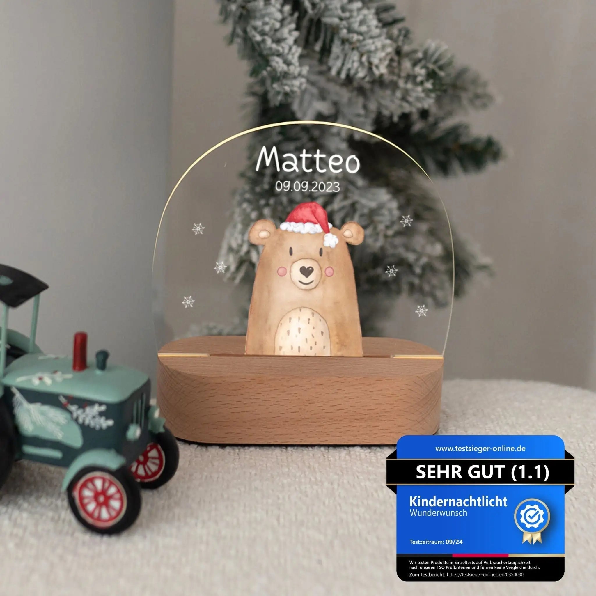 LED Nachtlicht Kinder personalisiert - Weihnachtsbär bunt - wunderwunsch
