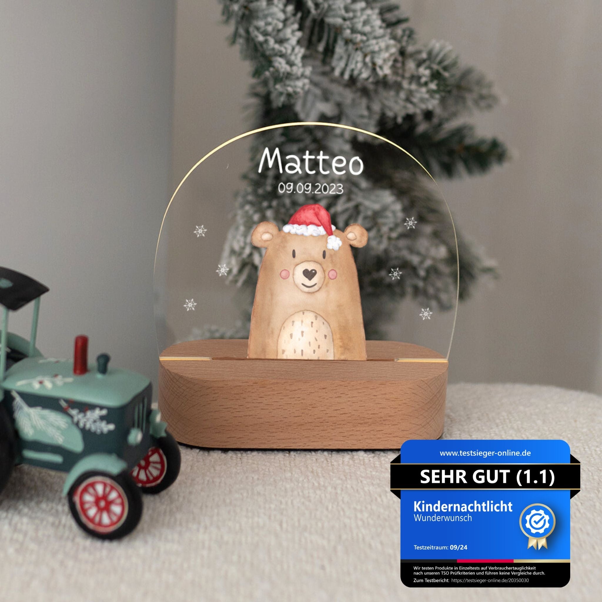 LED Nachtlicht Kinder personalisiert - Weihnachtsbär bunt - wunderwunsch