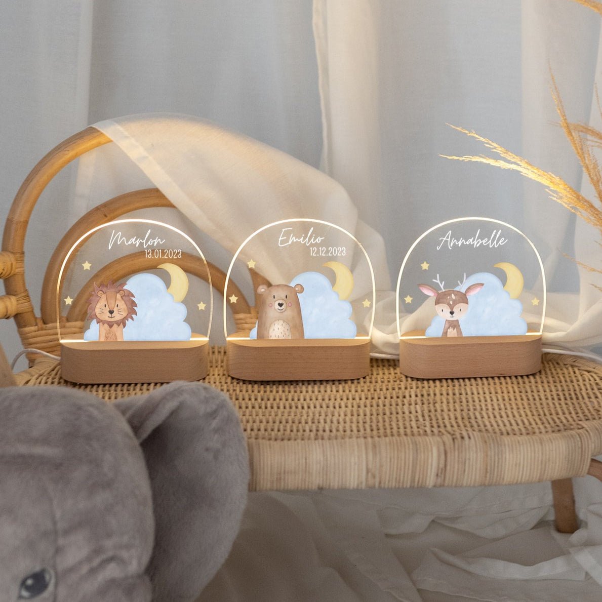 LED Nachtlicht Kinder personalisiert - Wolkentier Aquarell - wunderwunsch