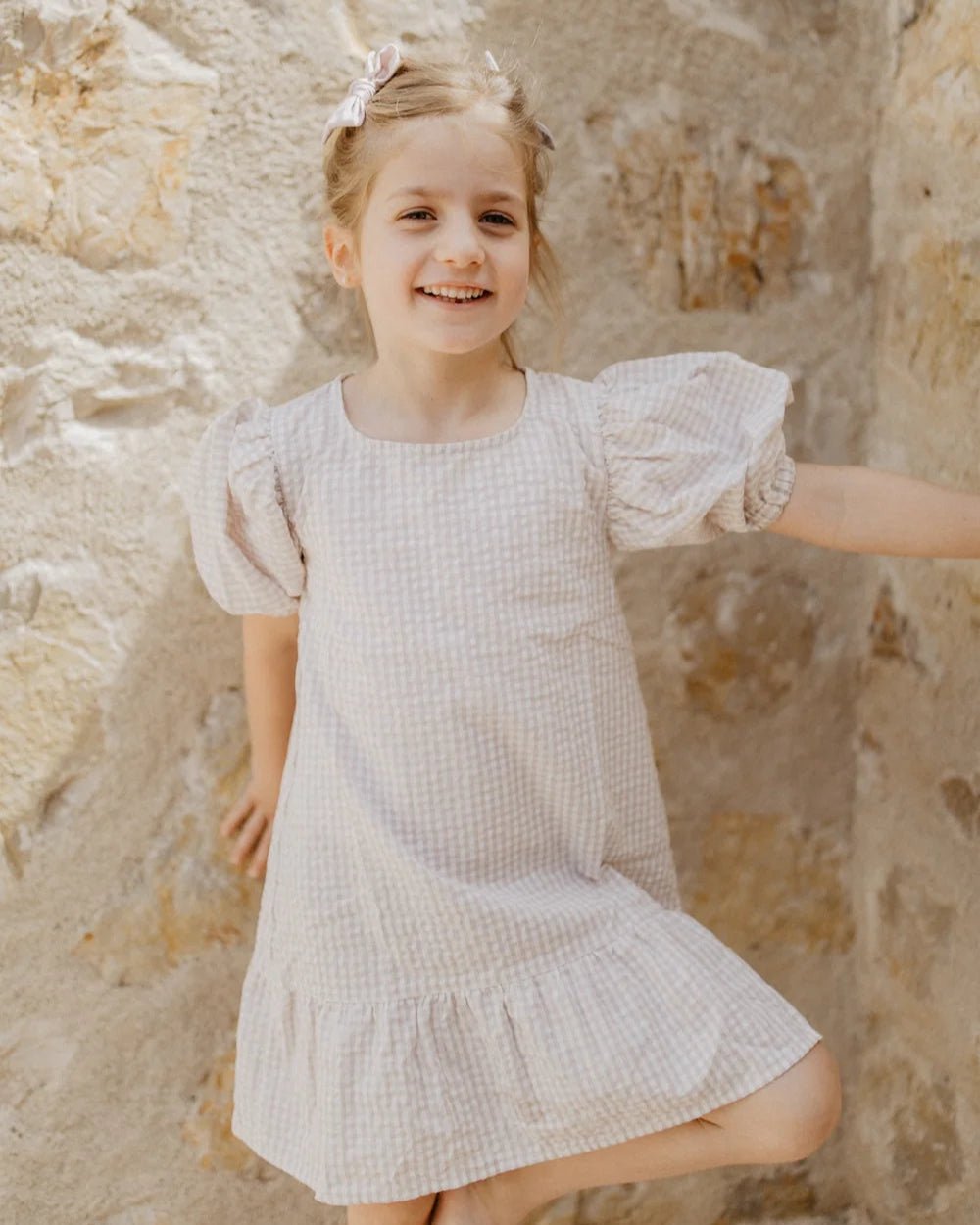 LEEVJE Kariertes Kleid mit Puffärmeln - wunderwunsch