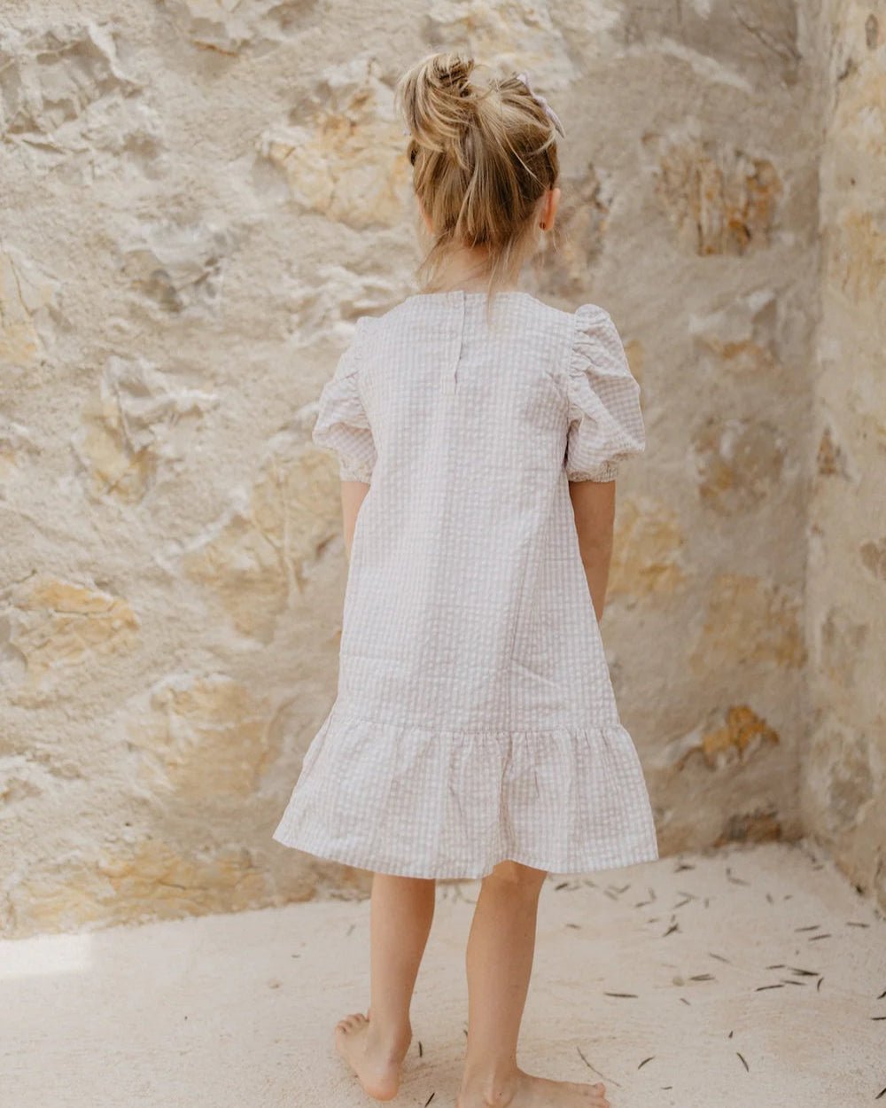 LEEVJE Kariertes Kleid mit Puffärmeln - wunderwunsch