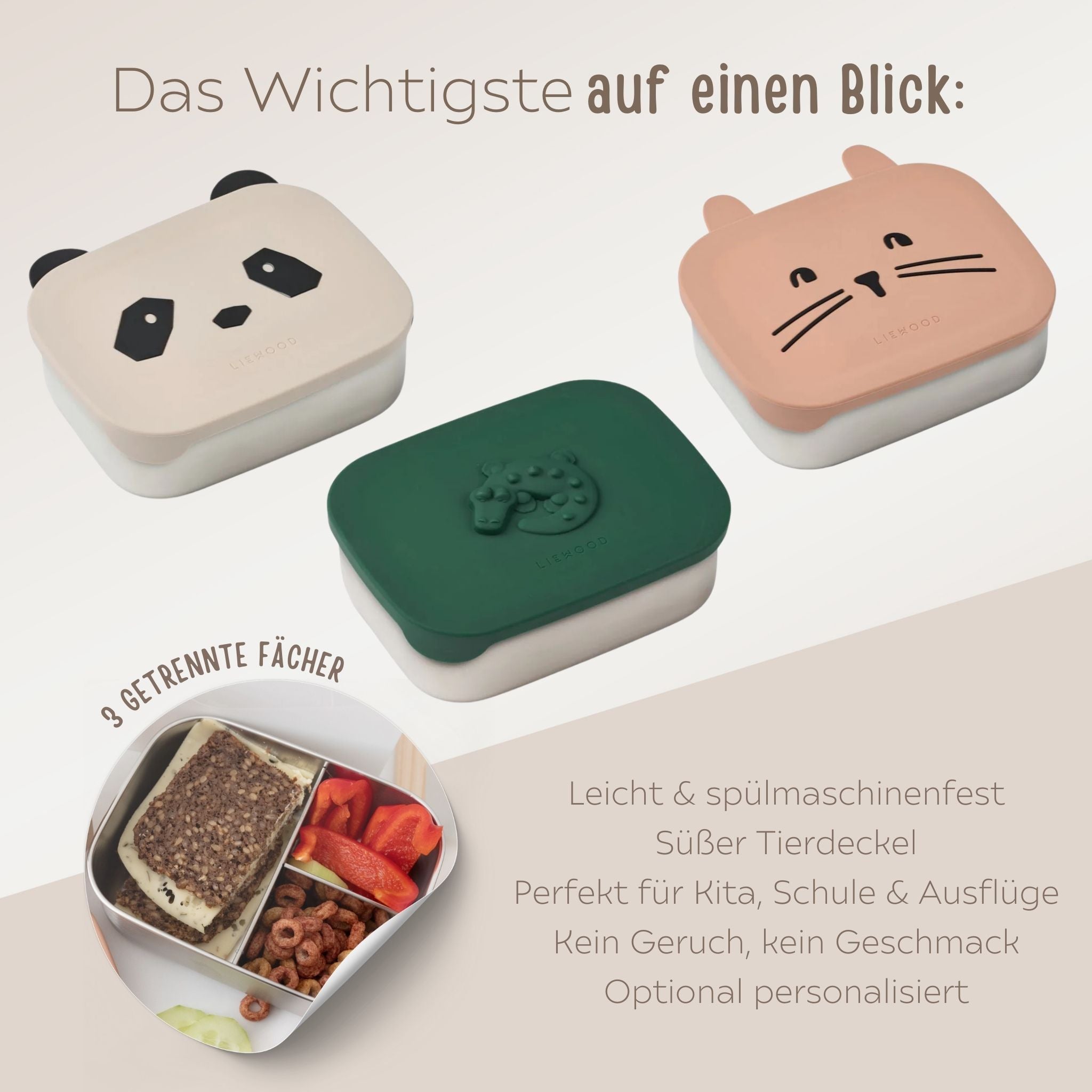 LIEWOOD Edelstahl Lunchbox Tier personalisiert - wunderwunsch