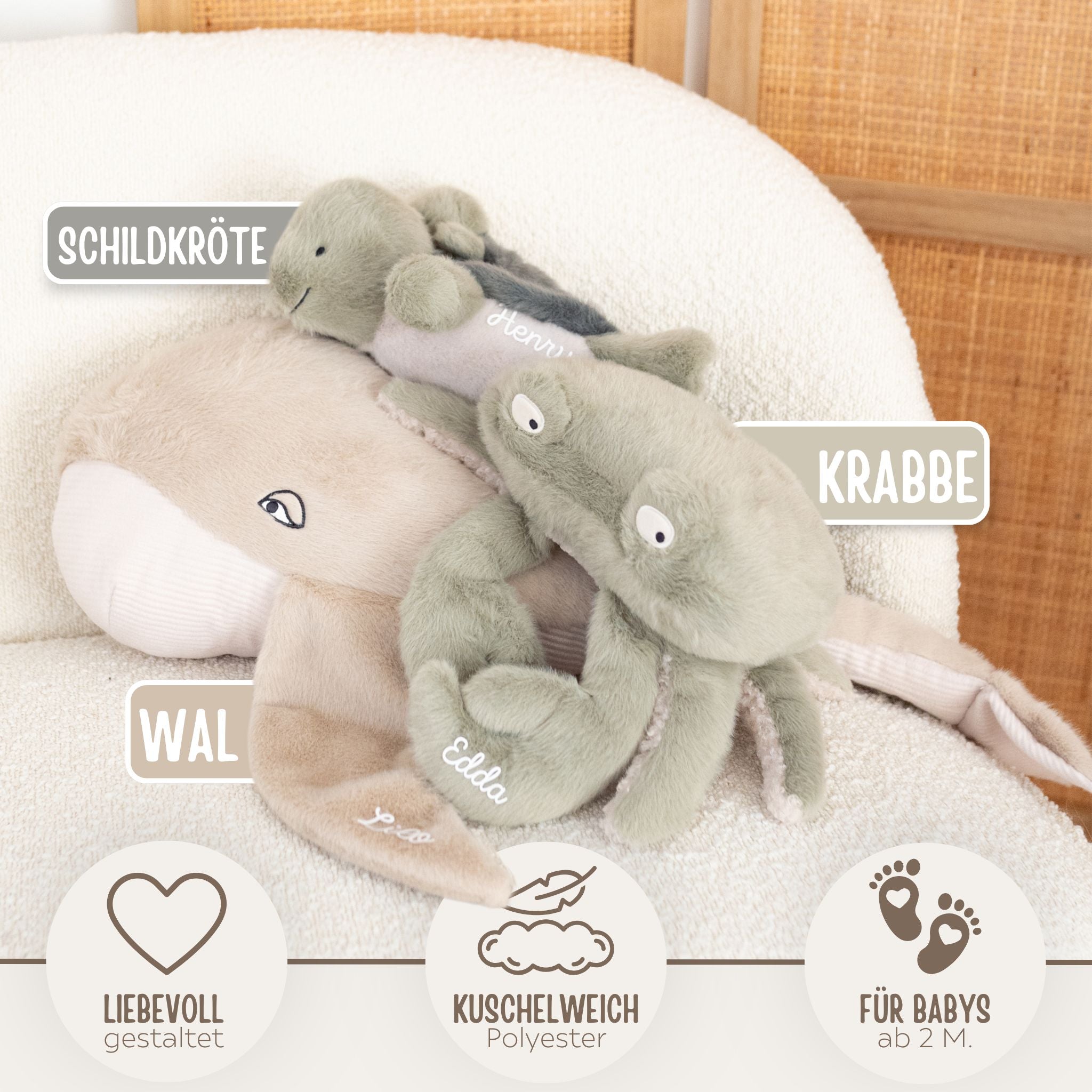 LIEWOOD Kuscheltier - Wal, Krabbe, Schildkröte - wunderwunsch