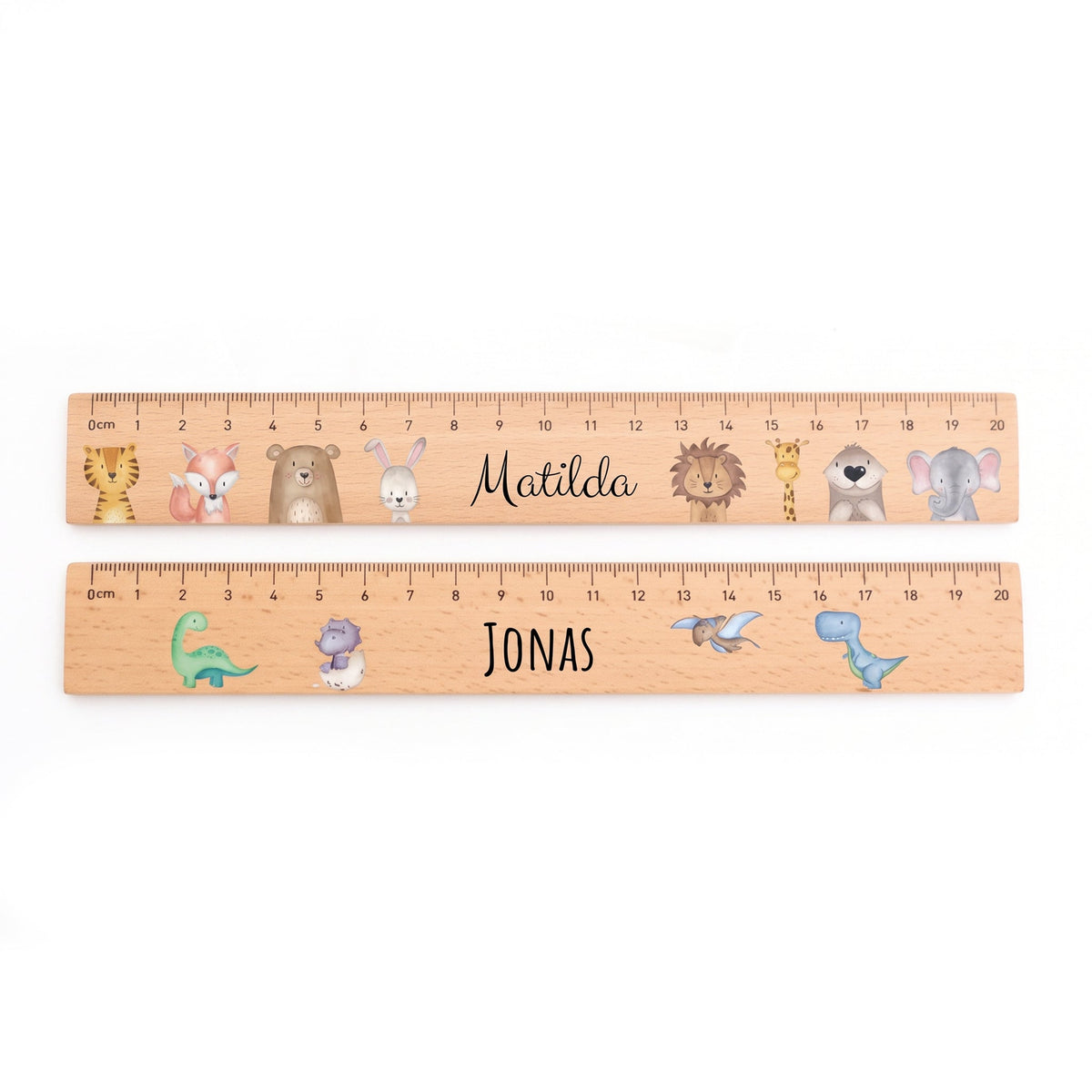 Lineal Holz 20 oder 30 cm personalisiert - Tiere oder Dinos Aquarell - wunderwunsch