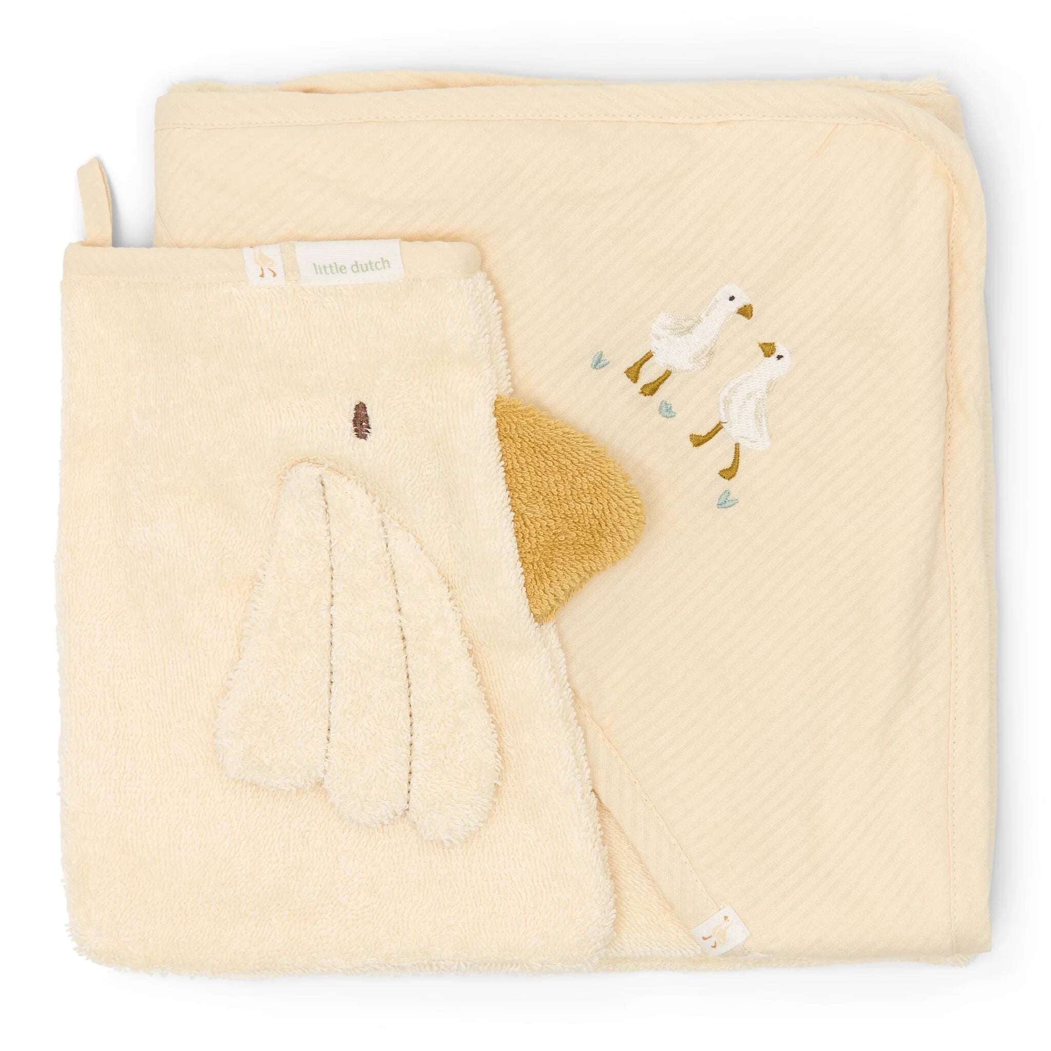 LITTLE DUTCH Geschenkbox Badetuch + Waschlappen - Gans weiß - Newborn Naturals - wunderwunsch