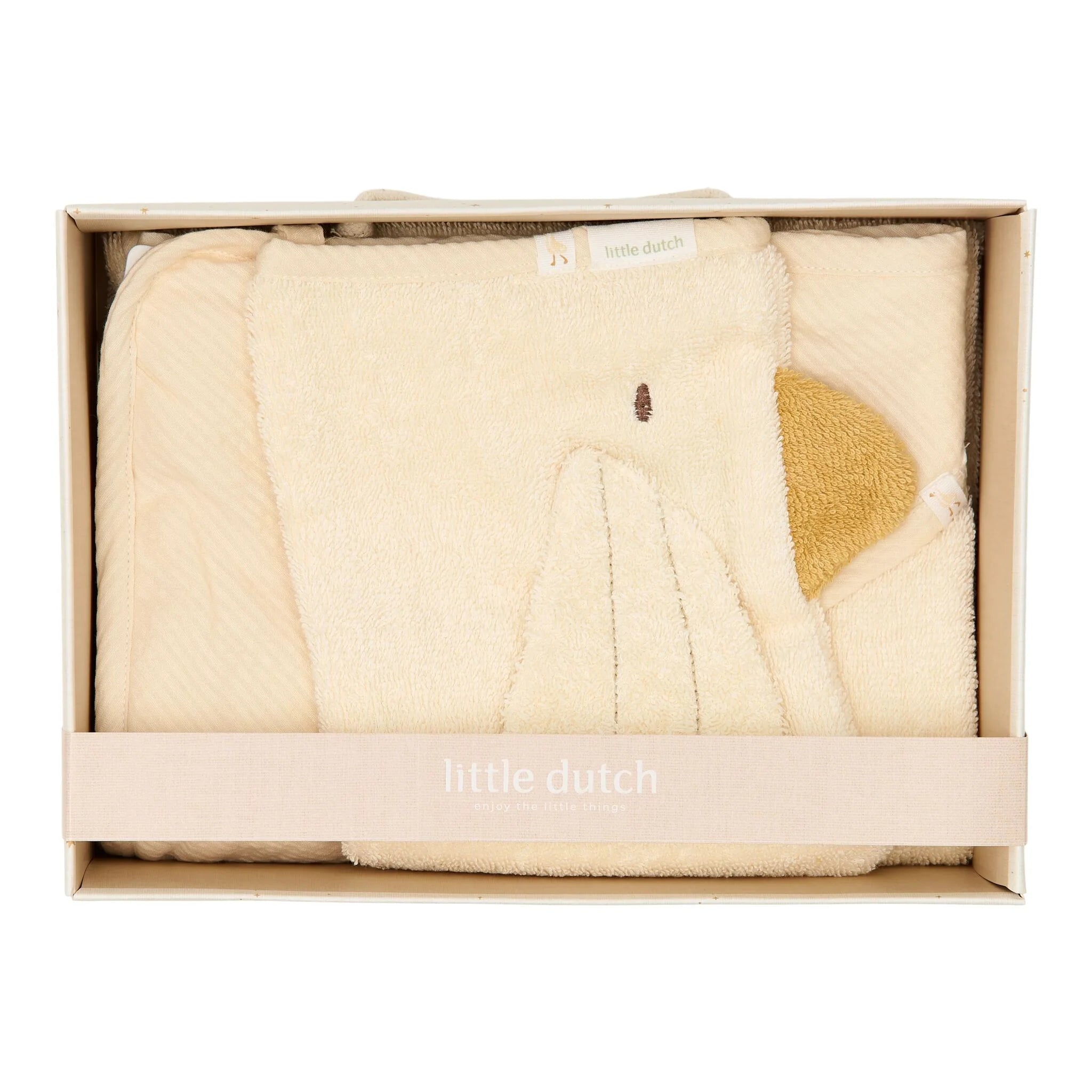 LITTLE DUTCH Geschenkbox Badetuch + Waschlappen - Gans weiß - Newborn Naturals - wunderwunsch